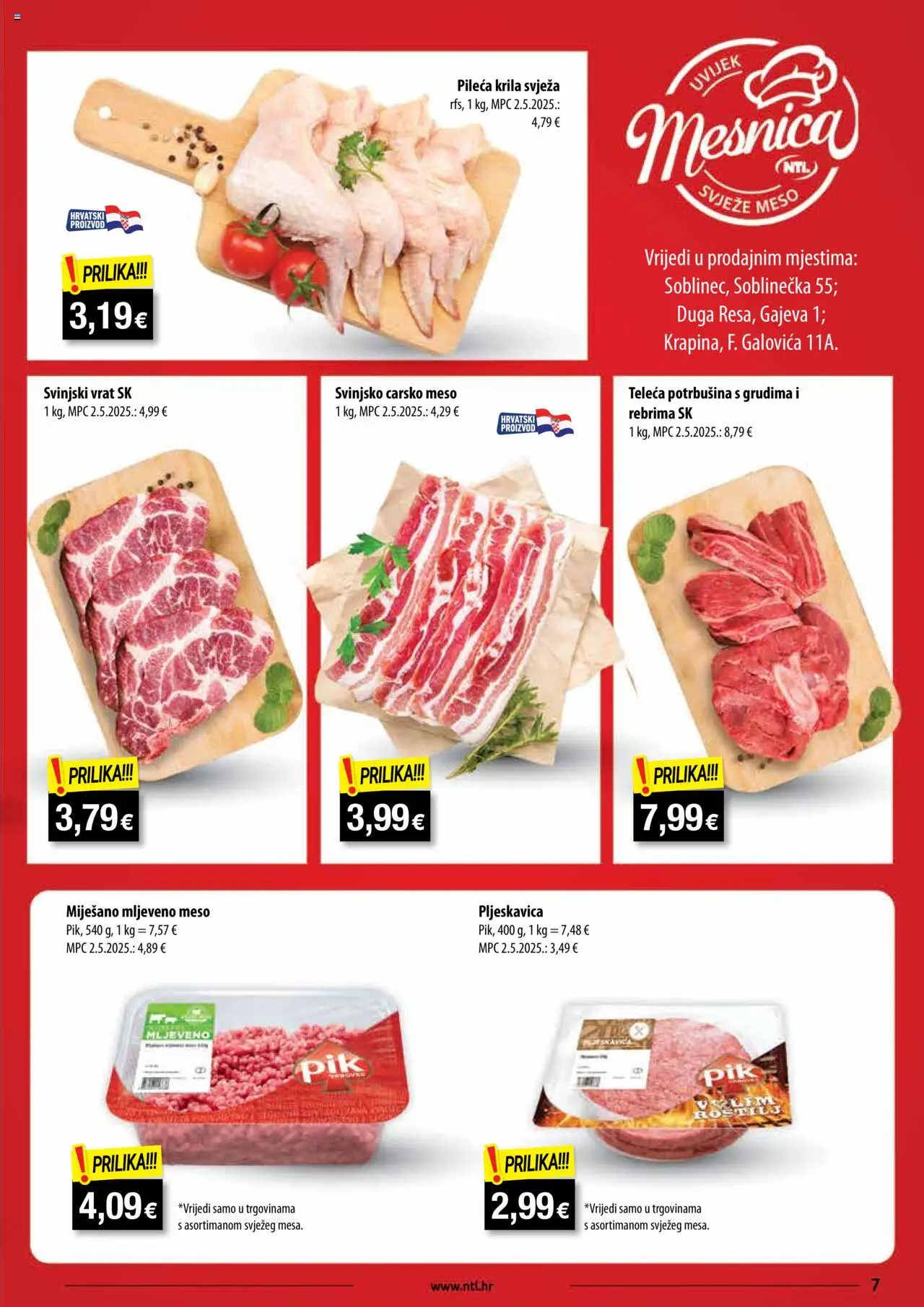 NTL katalog | vrijedi od 01.10.2025 | Stranica: 7 | Proizvodi: Pileća krila, Carsko meso, Meso, Mljeveno meso