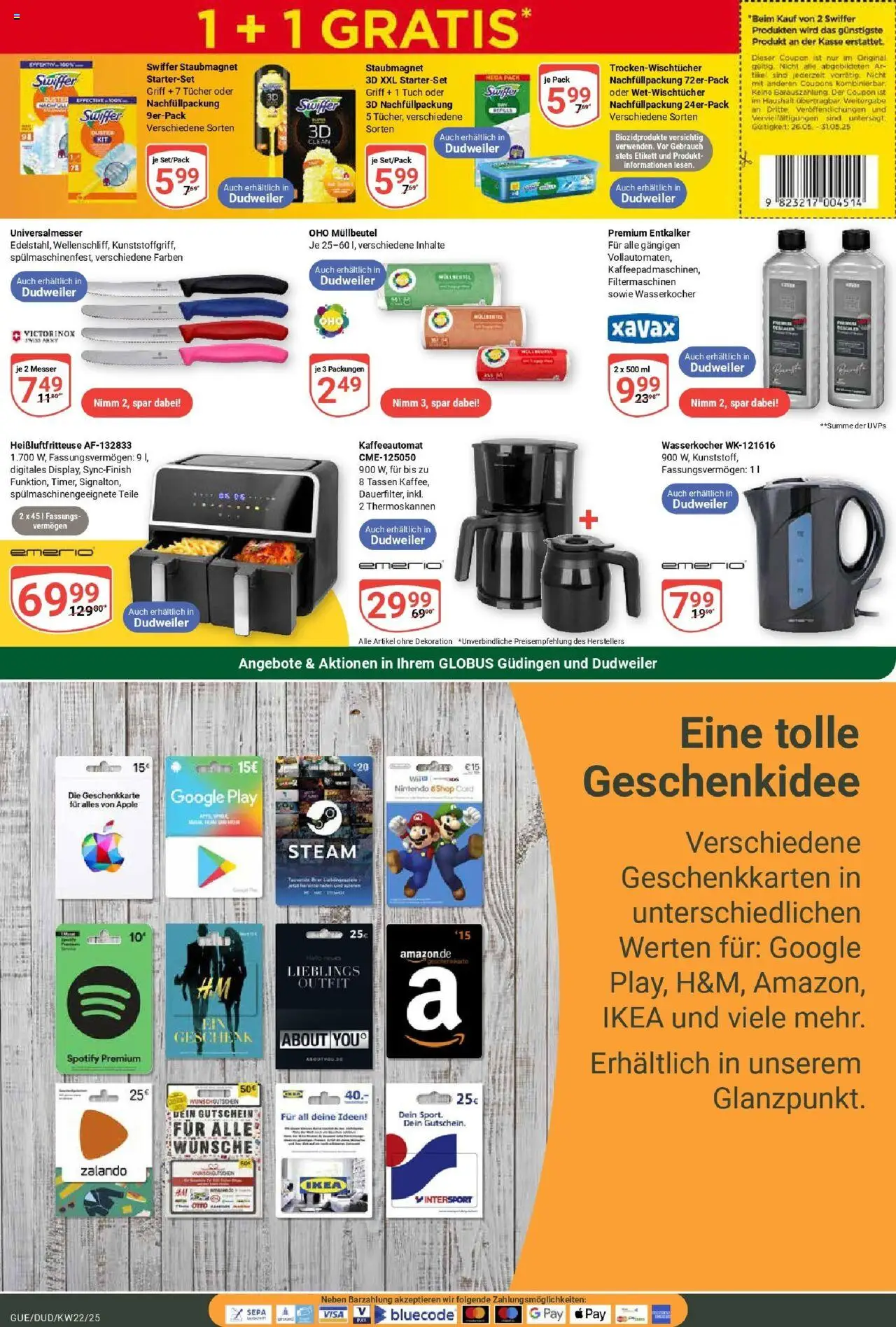 Globus prospekt Saarbrücken-Güdingen	 - gültig ab dem 25.05.2025 | Seite: 23 | Produkte: Wasserkocher, Apple, Swiffer, Heißluftfritteuse