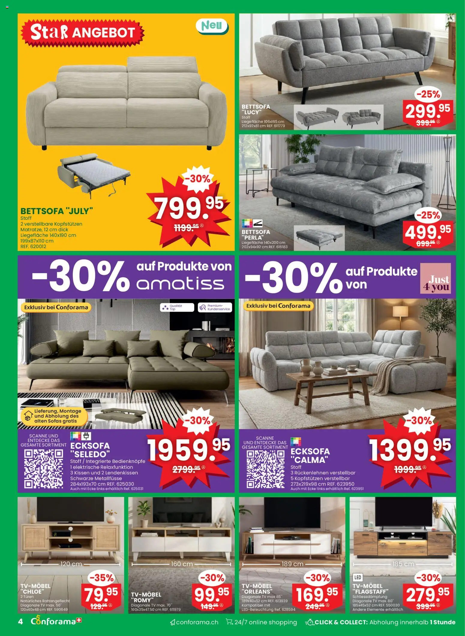 Conforama aktionen Primavera – gültig ab 01.04.2026 | Seite: 4 | Produkte: Kissen, TV, Ecksofa