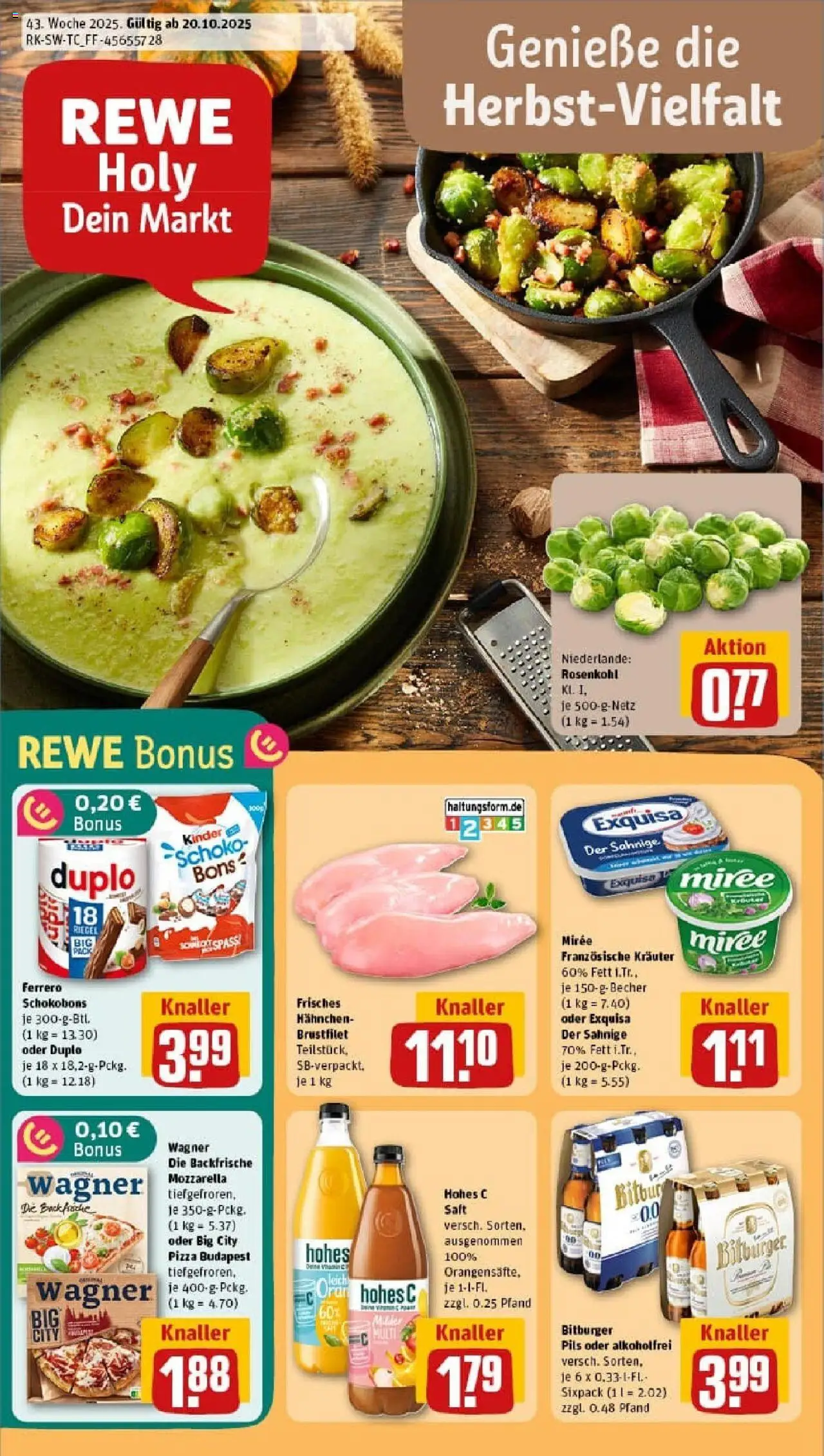 Rewe prospekt Ulm	 – gültig ab 19.10.2025 | Seite: 1 | Produkte: Hahnchen, Pils, Hohes c, Pizza