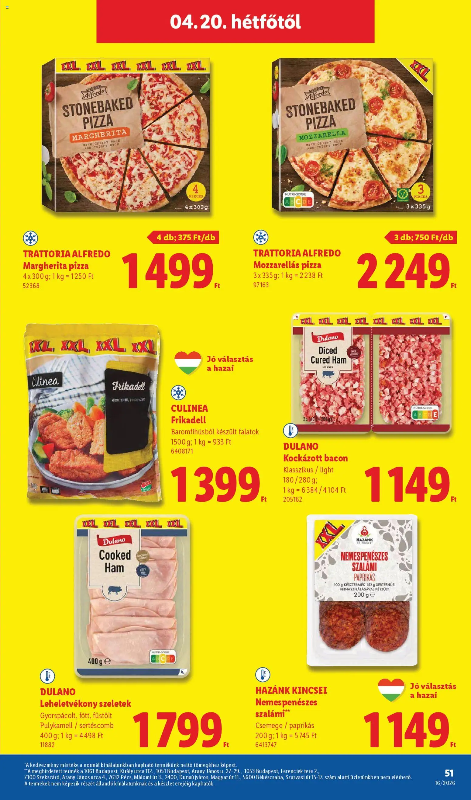 Lidl akciós ujság - amely érvényes a következő dátumtól: 16.04.2026 | Oldal: 51 | Termékek: Mozzarella, Kockázott bacon, Szalámi, Sertéshús