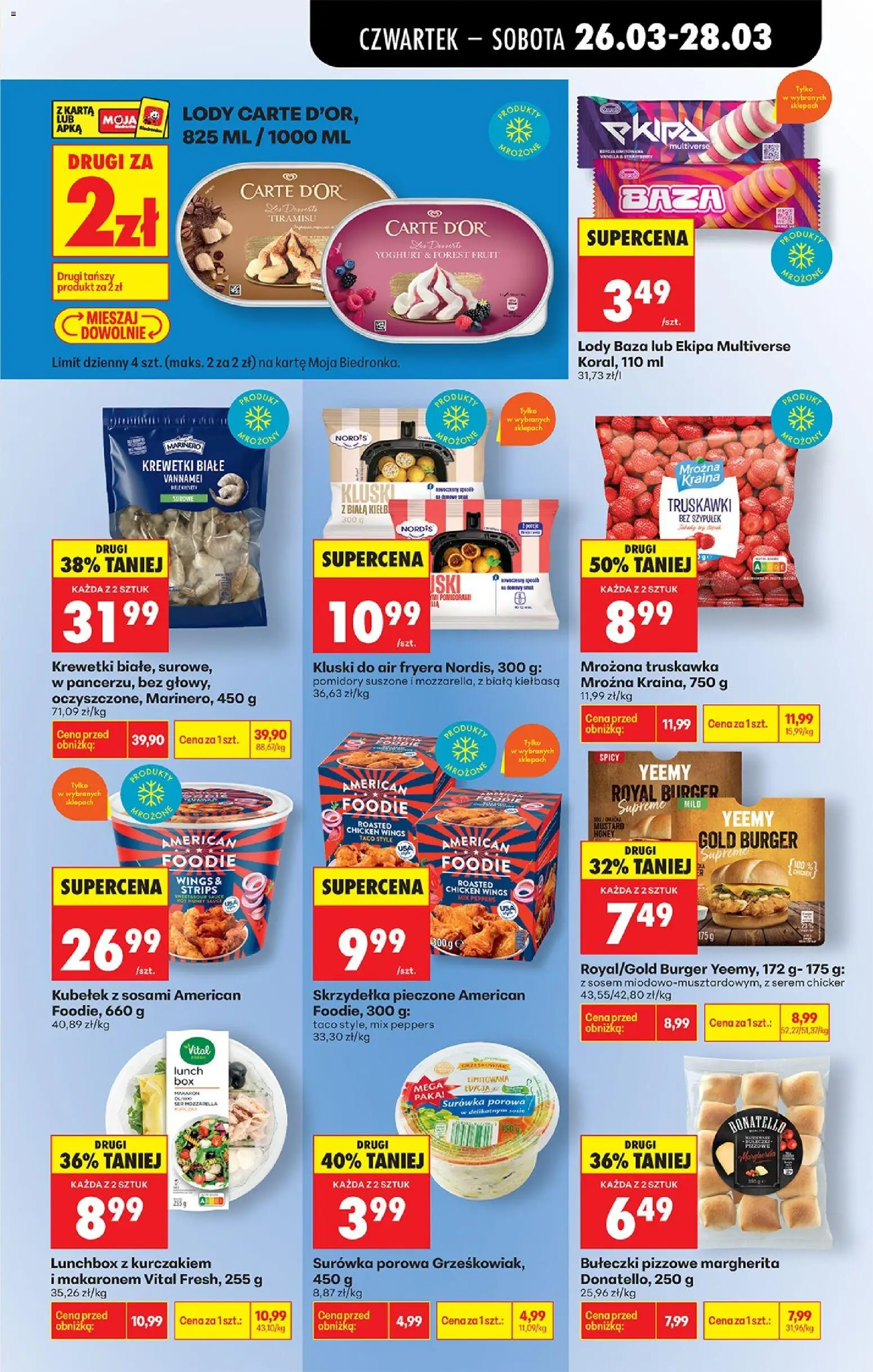 Biedronka gazetka od czwartku od 26.03.2026 | Strona: 49 | Produkty: Tiramisu, Pizza, Mozzarella, Truskawki