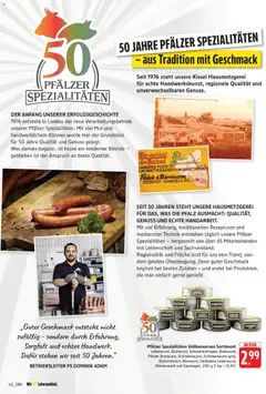 Pfälzer Spezialitäten Vollkonserven Sortiment, Leberwurst, Blutwurst, Schwartenmagen, Bratwurst, Pfälzer Bratwurst, Schinkenwurst, Schinkenwurst grob, Eisbeinfleisch, Bierwurst, Delikatess Leberwurst, Winzerwurst und Saumagen, 200 g ab 20.04.2026 gültig | Seite: 2 | Produkte: Fleisch