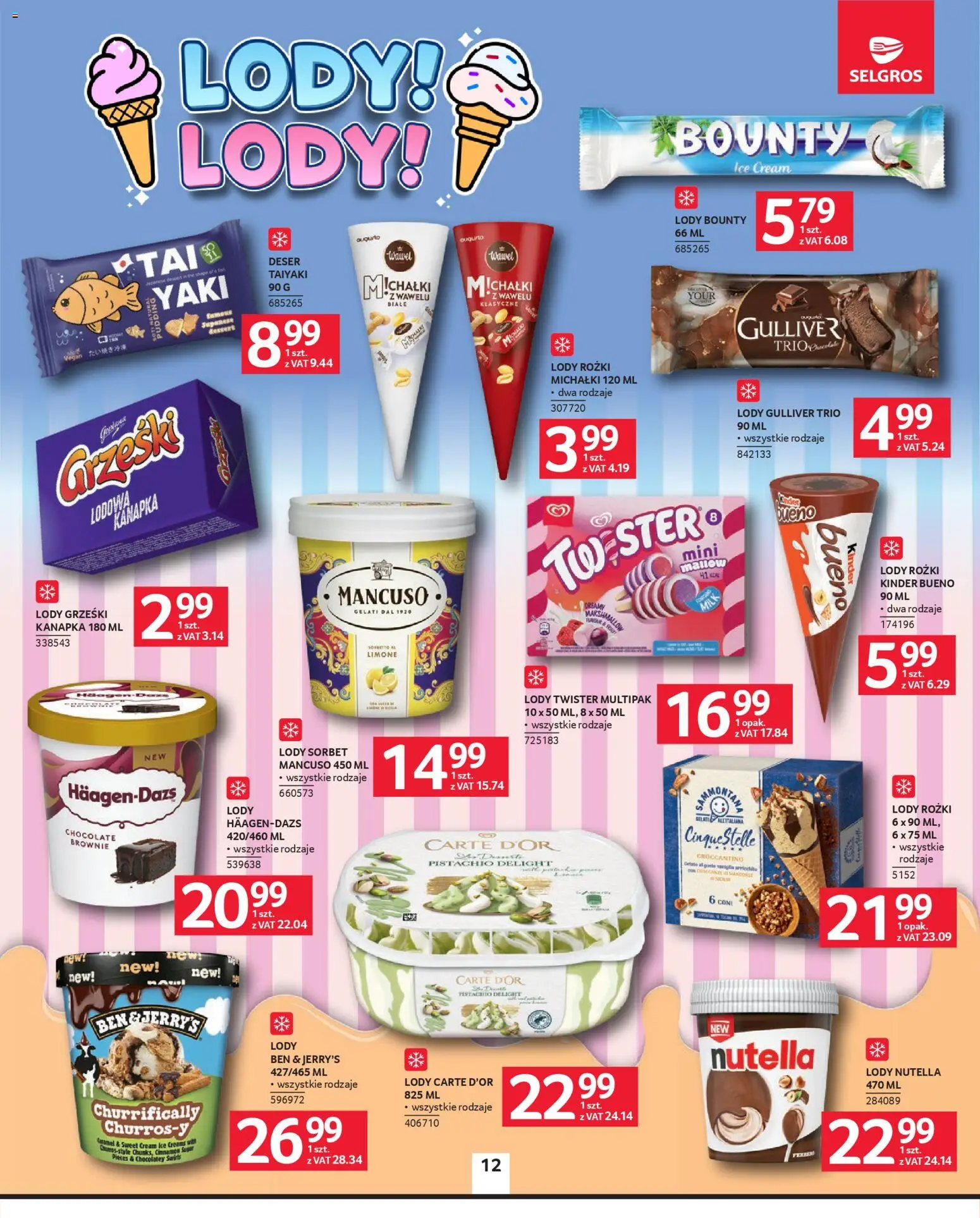Selgros cash&carry gazetka od 23.04.2026 | Strona: 12 | Produkty: Kinder Bueno, Sorbet, Brownie, Lody