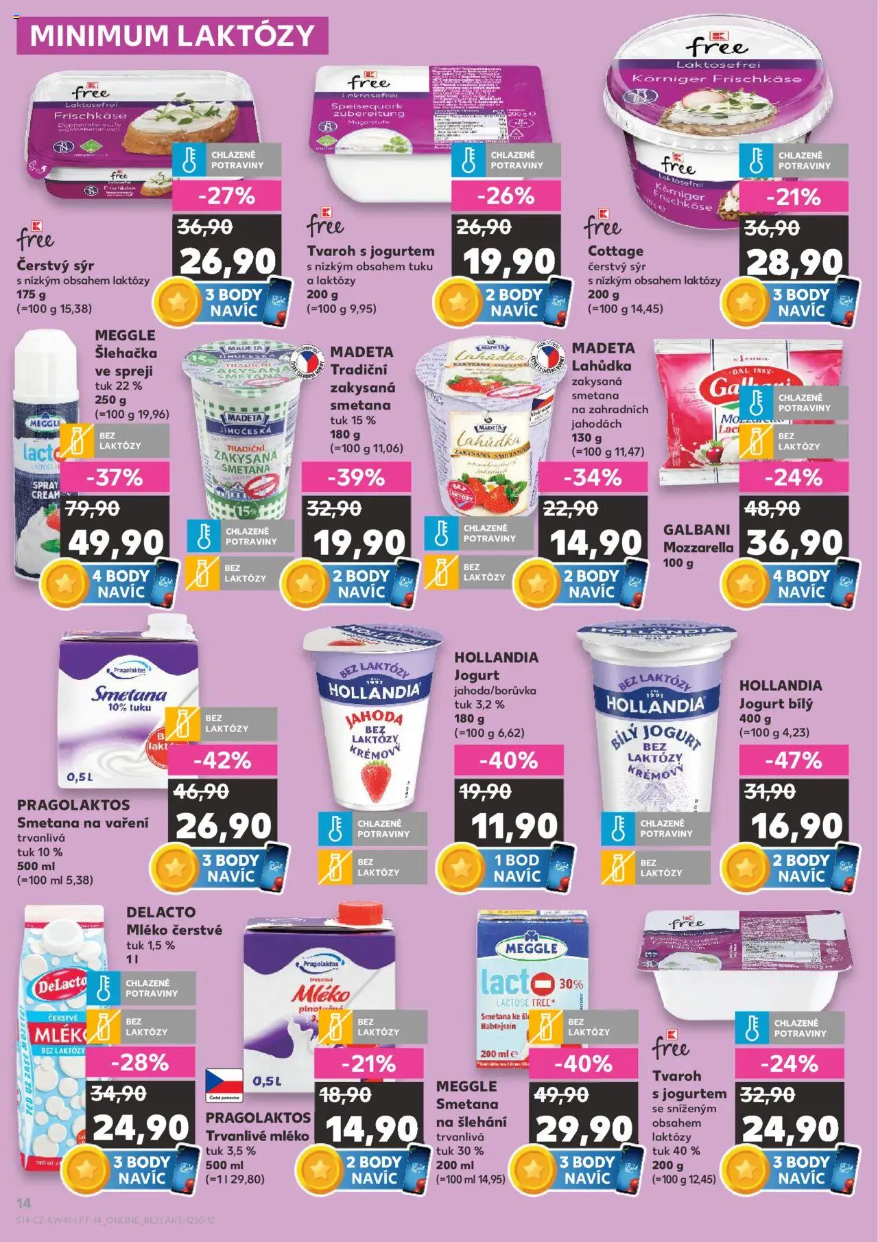 Kaufland leták - Praha 8 od 08.10.2025 | Strana: 14 | Produkty: Potraviny bez laktózy, Mléko, Jogurt, Šlehačka ve spreji