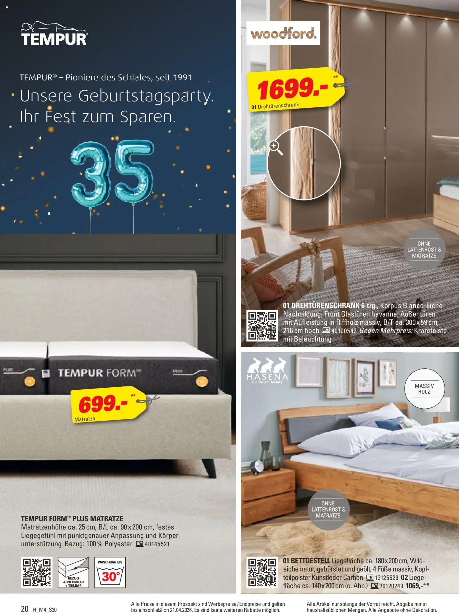 Höffner Prospekt 	 – gültig ab 01.04.2026 | Seite: 20 | Produkte: Matratze, Lattenrost, Drehtürenschrank, Liege