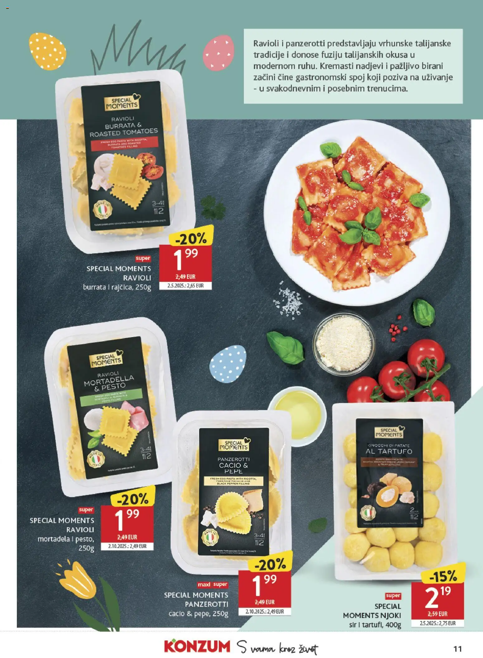 Konzum katalog | vrijedi od 11.03.2026 | Stranica: 11 | Proizvodi: Sir, Mortadela, Ravioli, Pasta