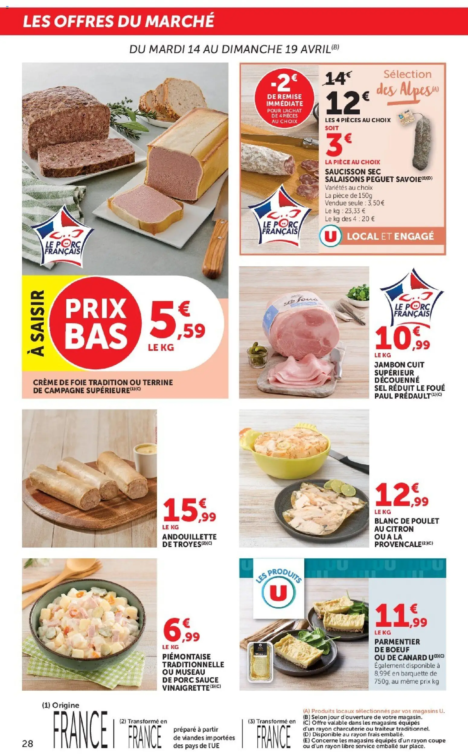 {H1} | Page: 28 | Produits: Saucisson, Citron, Jambon, Crème