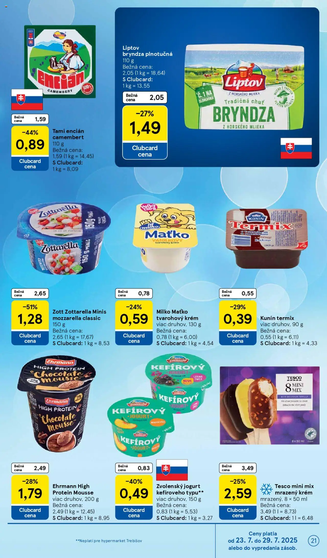 Tesco Hypermarket - leták │ platný od 23.07.2025 | Strana: 21 | Produkty: Jogurt, Mozzarella, Protein, Krém