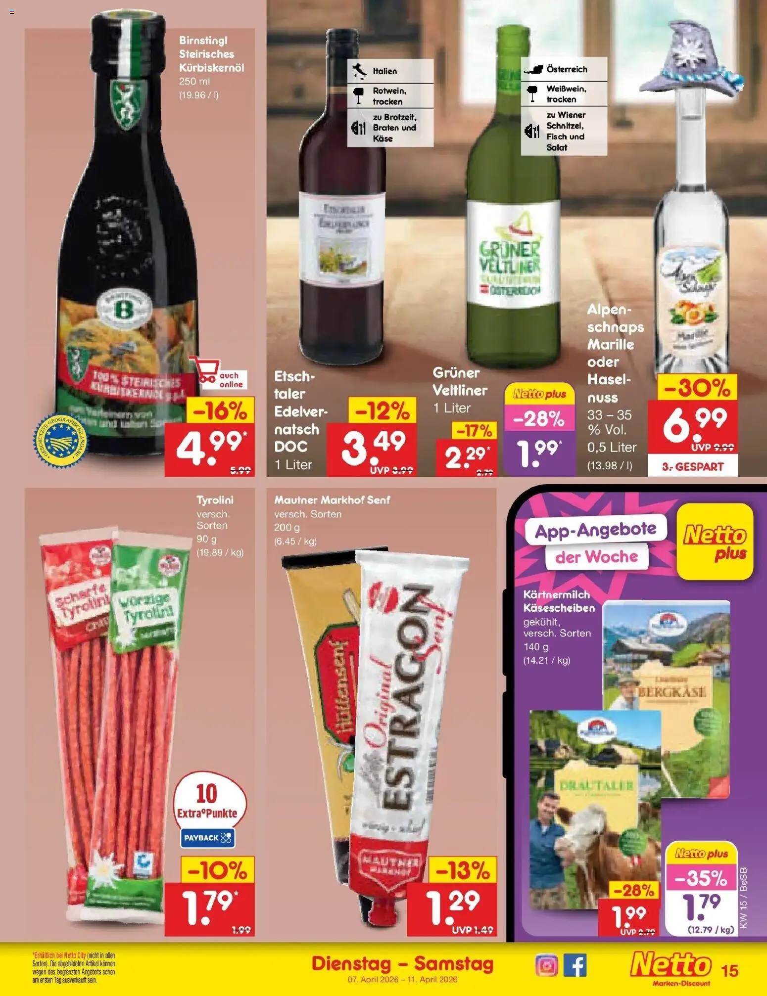 Netto Marken-Discount Prospekt Kremmen	 – gültig ab 07.04.2026 | Seite: 17 | Produkte: Kürbiskernöl, Käse, Schnaps, Salat