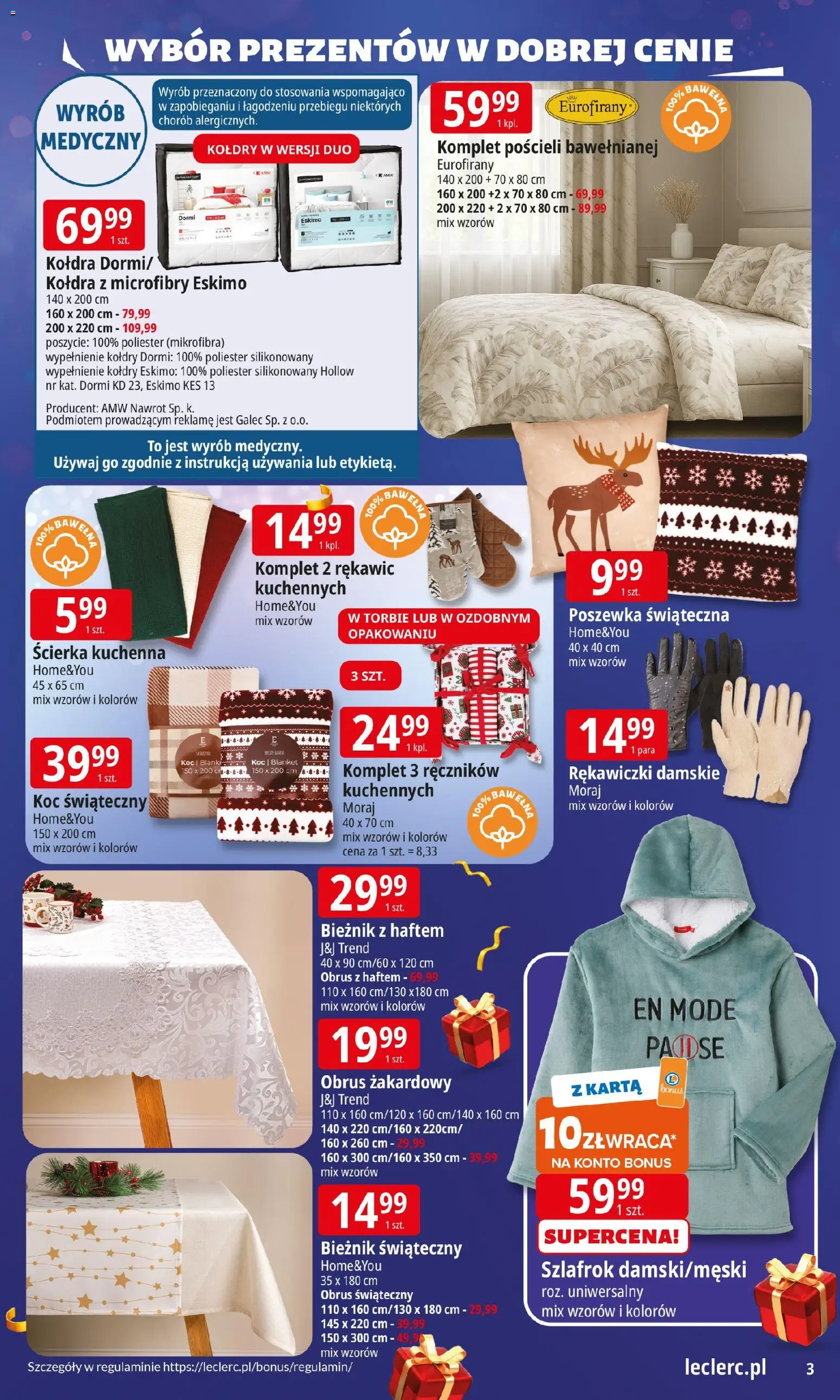 E.Leclerc Gazetka - Zielona Góra prezenty od 02.12.2025 | Strona: 4 | Produkty: Karta, Rękawiczki, Koc, Kołdra
