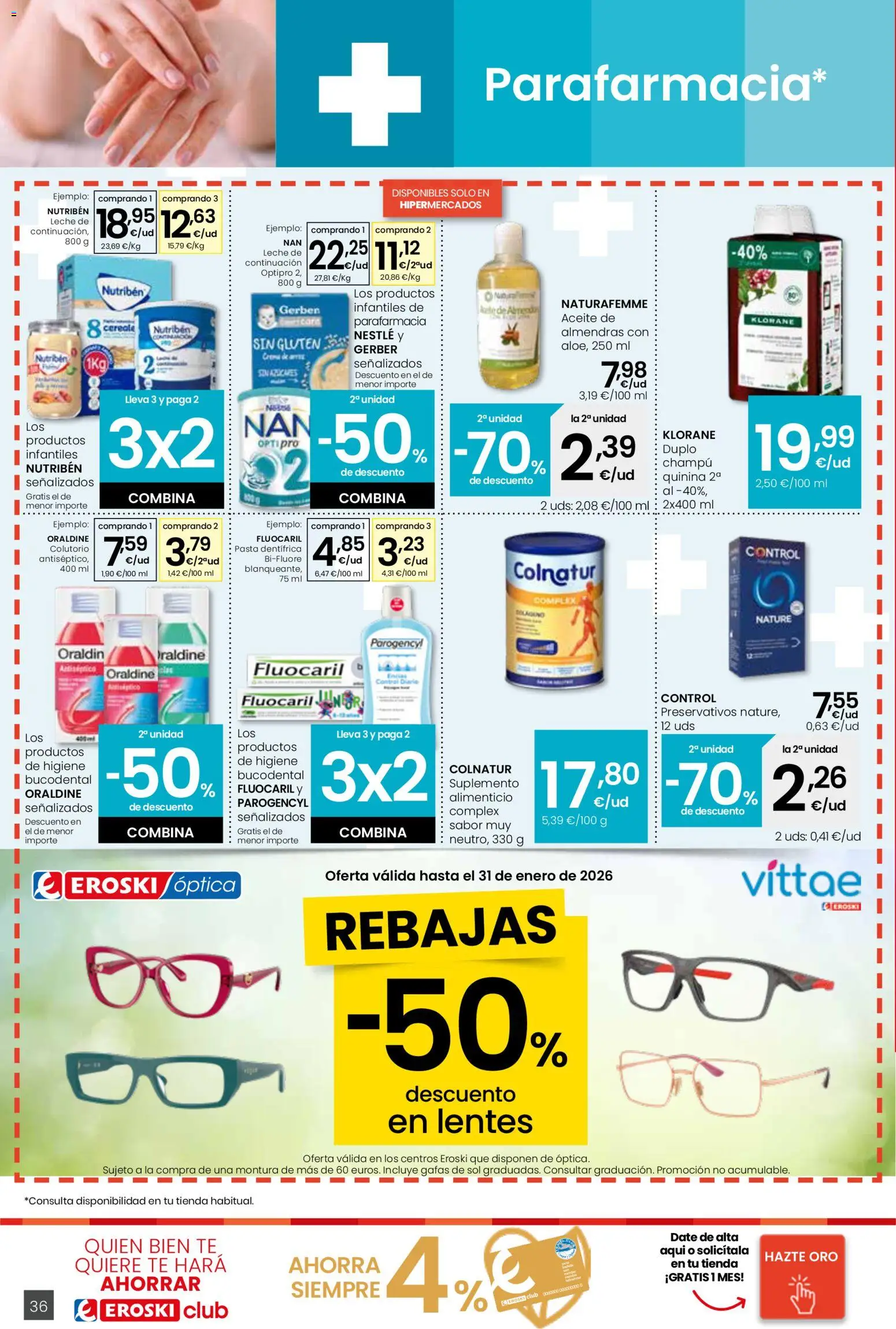 Eroski folleto │ válido desde el 05.01.2026 | Página: 36 | Productos: Champú, Leche, Aceite, Pasta