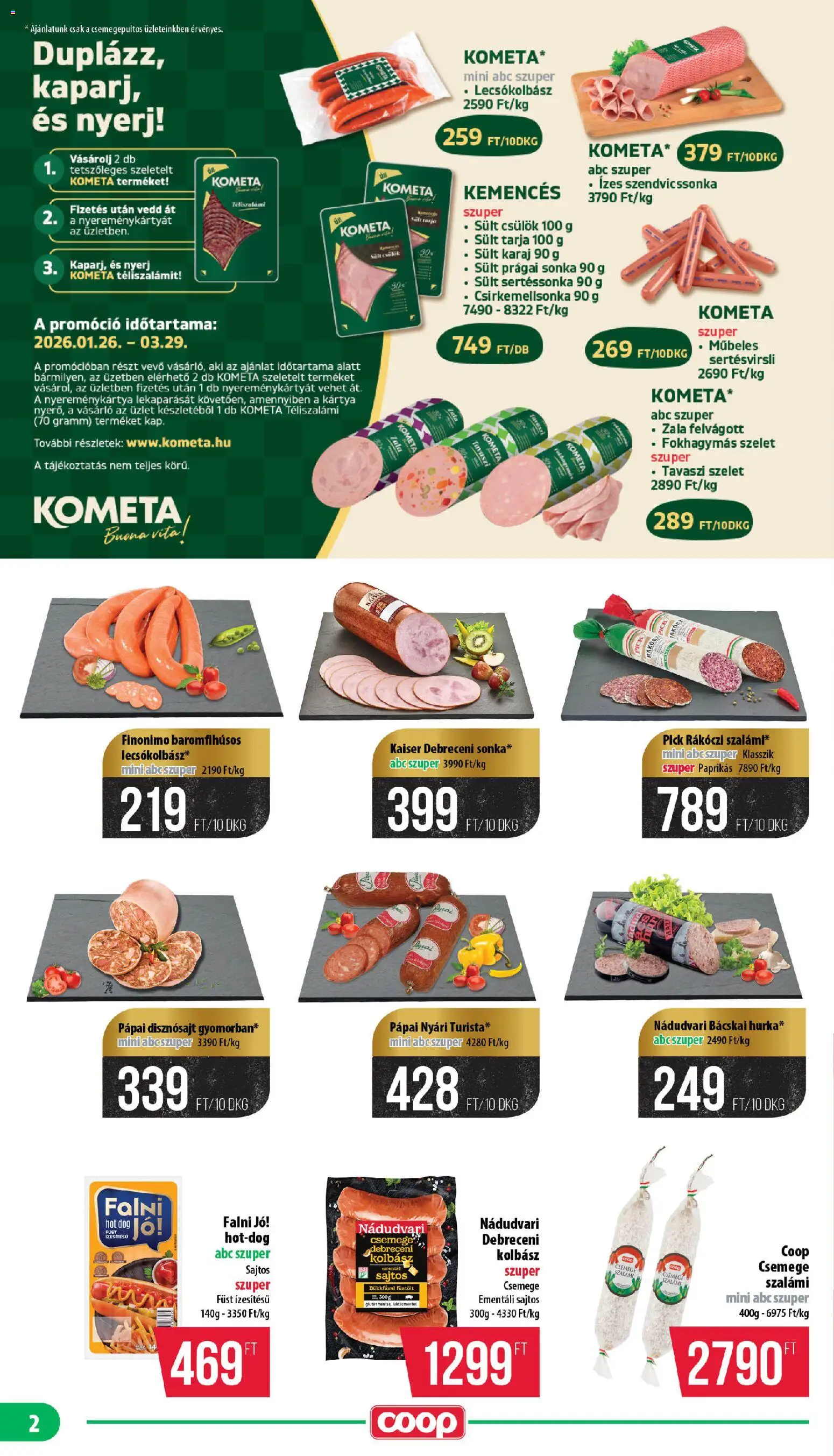 COOP akciós ujság - amely érvényes a következő dátumtól: 19.03.2026 | Oldal: 2 | Termékek: Debreceni kolbász, Kolbász, Tarja, Prágai sonka