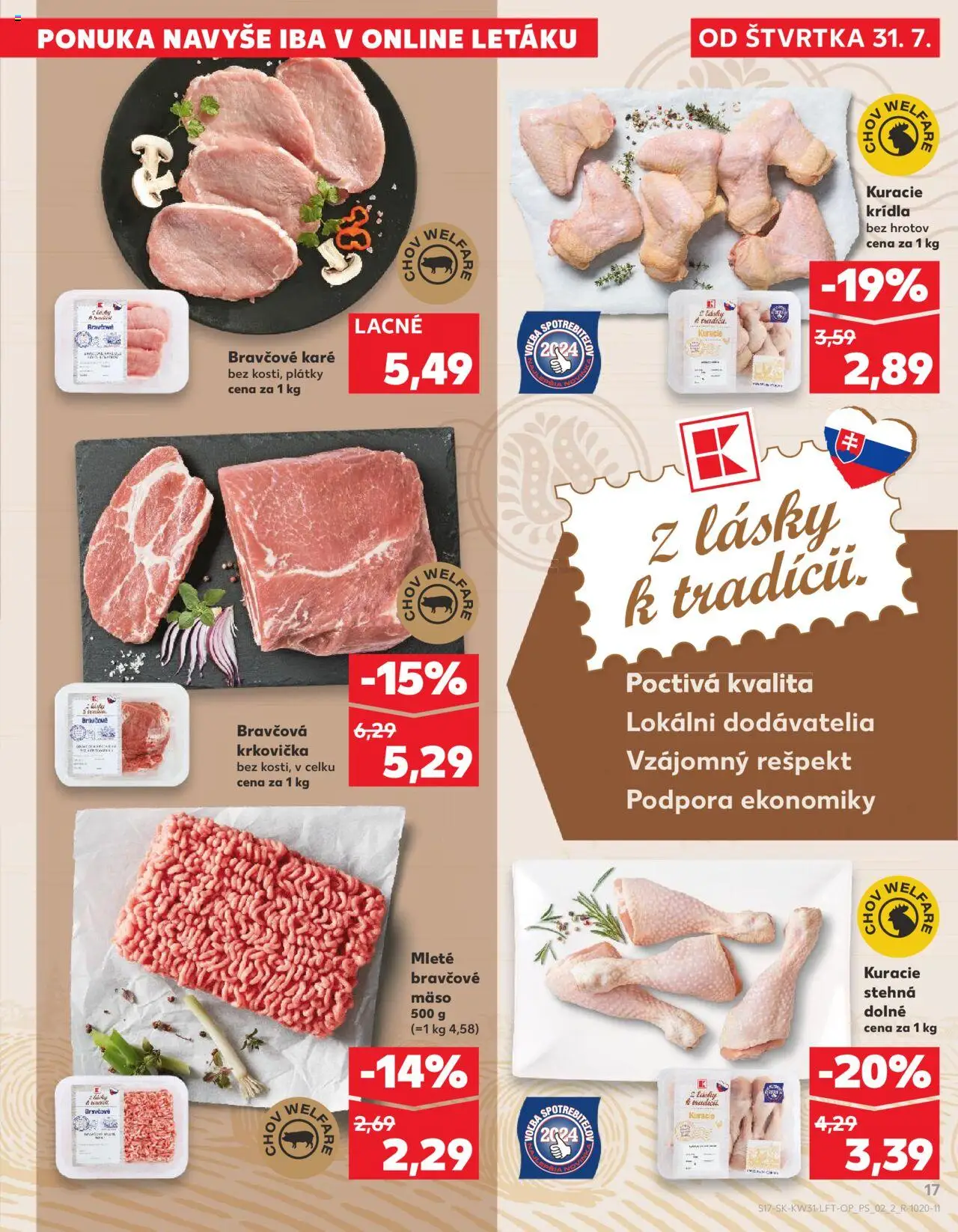 Kaufland Bratislava-Petržalka │ platný od 31.07.2025 | Strana: 17 | Produkty: Bravčová krkovička, Kuracie stehná, Krkovička, Bravčové mäso