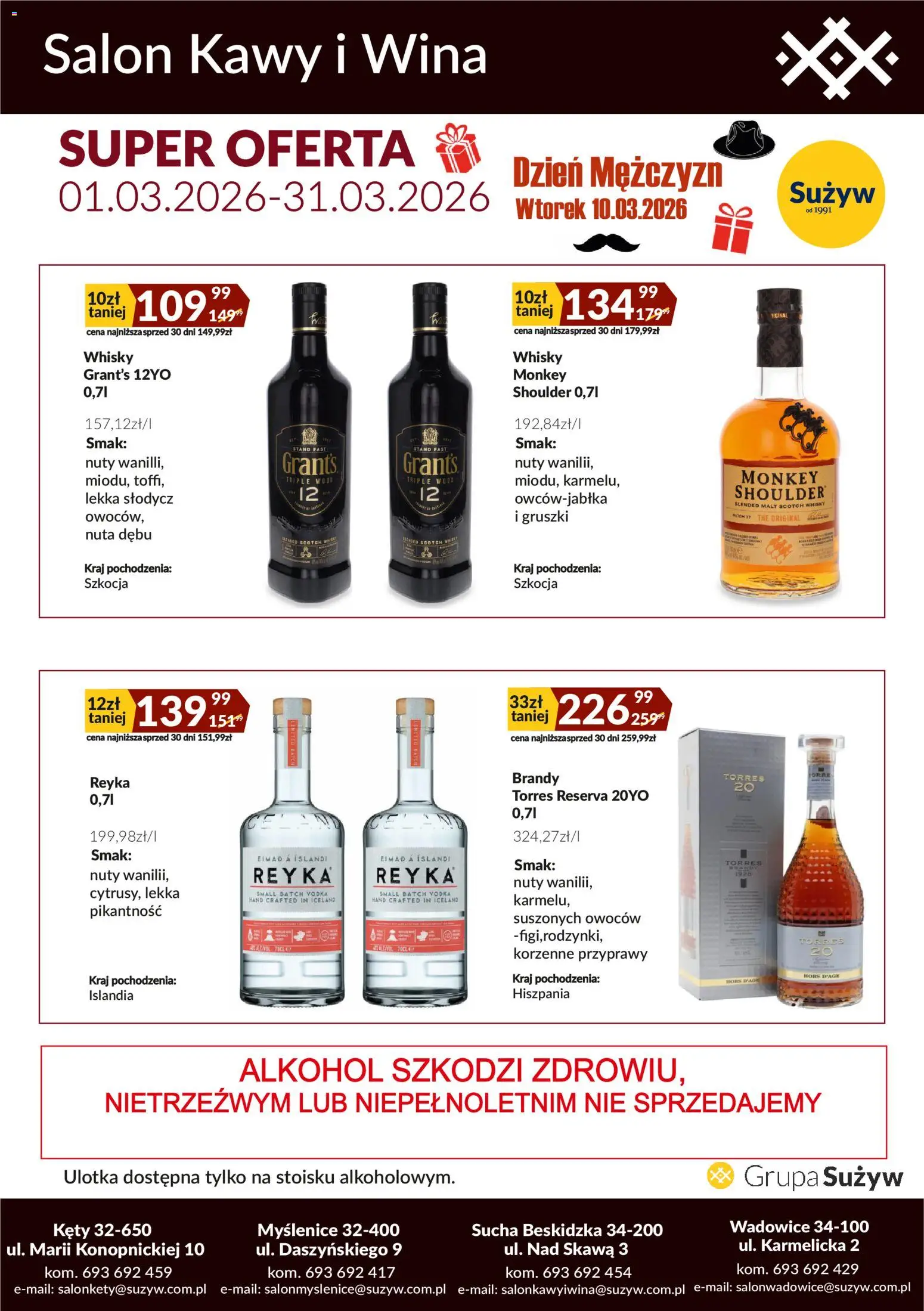 Sużyw gazetka - Salon kawy i wina od 01.03.2026 | Strona: 1 | Produkty: Vodka, Alkohol, Whisky, Przyprawy