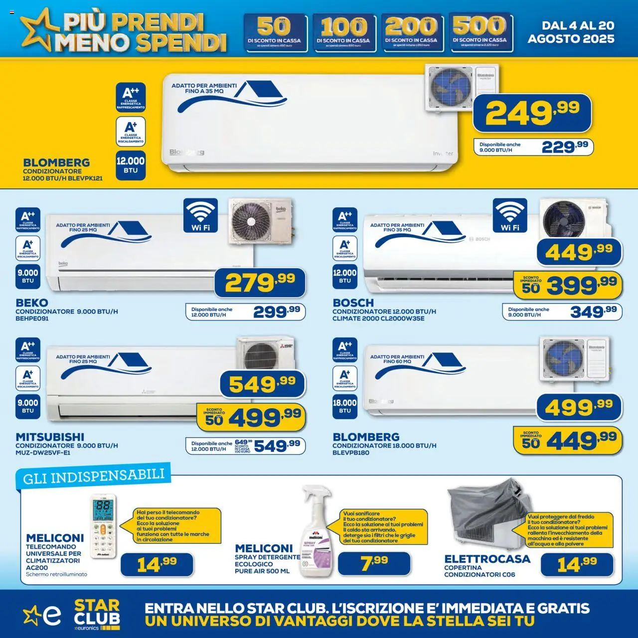 Volantino Euronics del 04.08.2025 | Pagina: 10 | Prodotti: Schermo, Telecomando, Detergente, Condizionatore