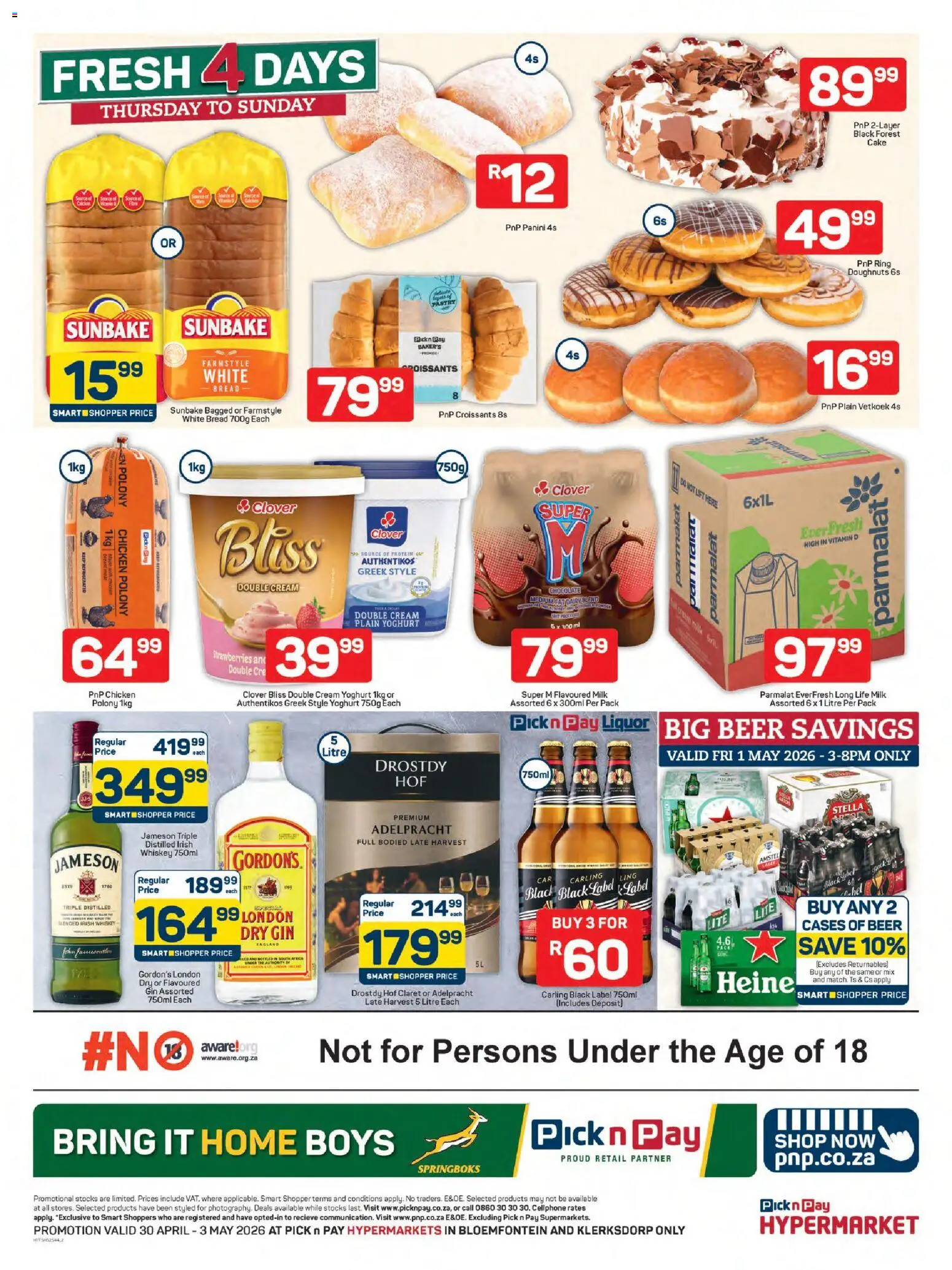 New Pick n Pay catalogue – valid from 30.04.2026 | Page: 2 | Products: Yoghurt, Bread, Gin, Strawberries