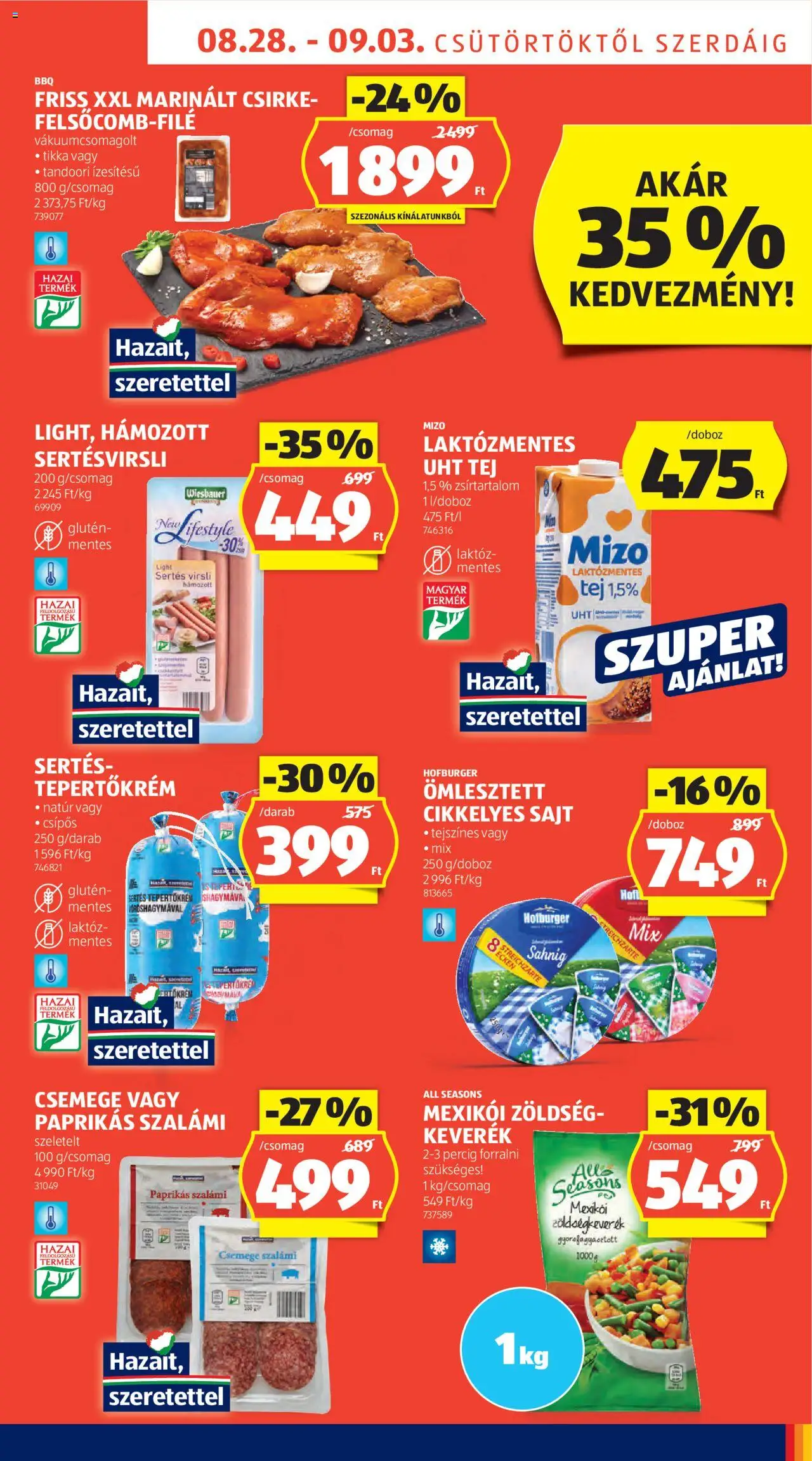 Aldi akciós ujság - amely érvényes a következő dátumtól: 28.08.2025 | Oldal: 7 | Termékek: Zöldségkeverék, Tepertőkrém, Tej, Szalámi