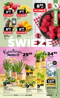 Pogląd oferty "Netto gazetka od poniedziałku spożywcza" - ważna od 30.03.2026 | Strona: 9 | Produkty: Malina, Ziemia, Doniczka, Owoce