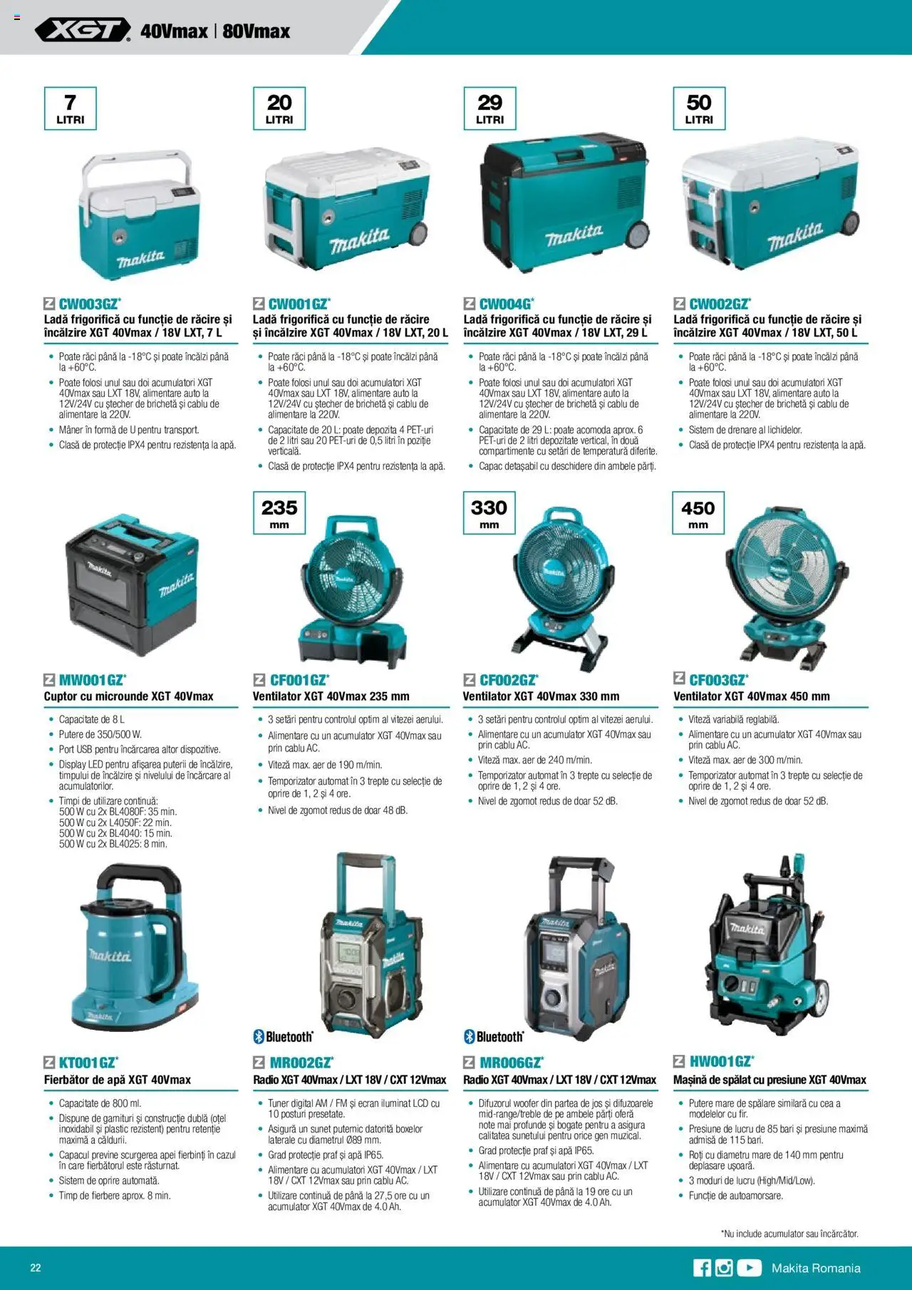 Makita catalog - Mașini cu acumulatori XGT 40Vmax / 80Vmax – valabil de la 01.02.2024 | Pagină: 22 | Produse: Cablu, Usb, Ventilator, Ladă frigorifică