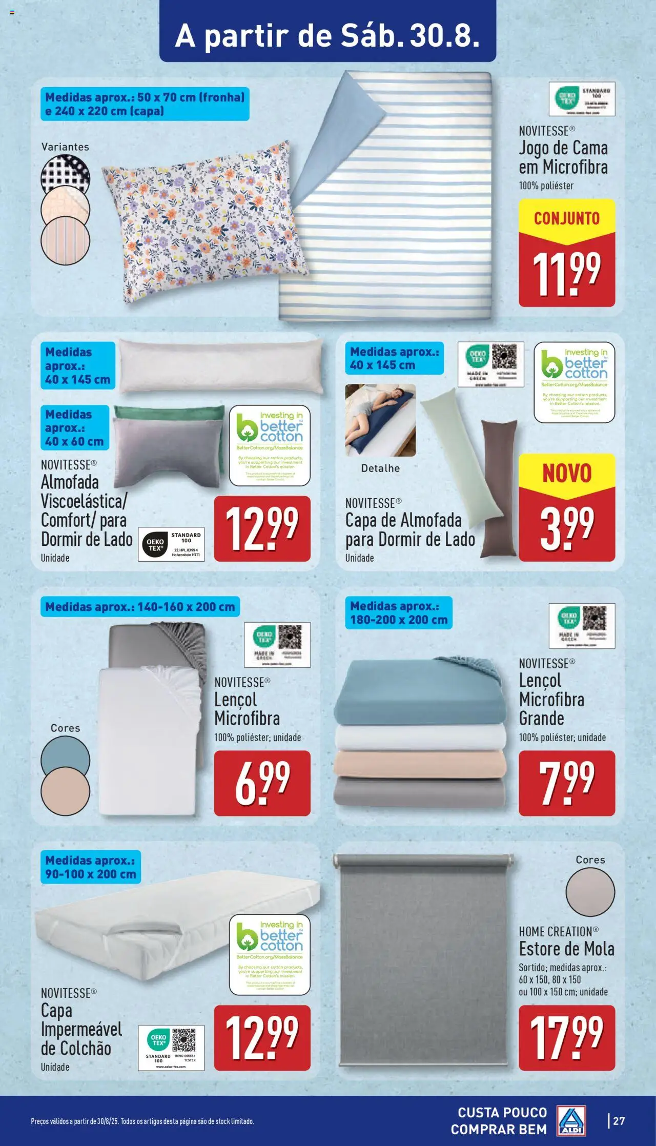 Aldi folheto │ válido de 25.08.2025 | Página: 27 | Produtos: Jogo de cama, Cama, Lençol, Colchão