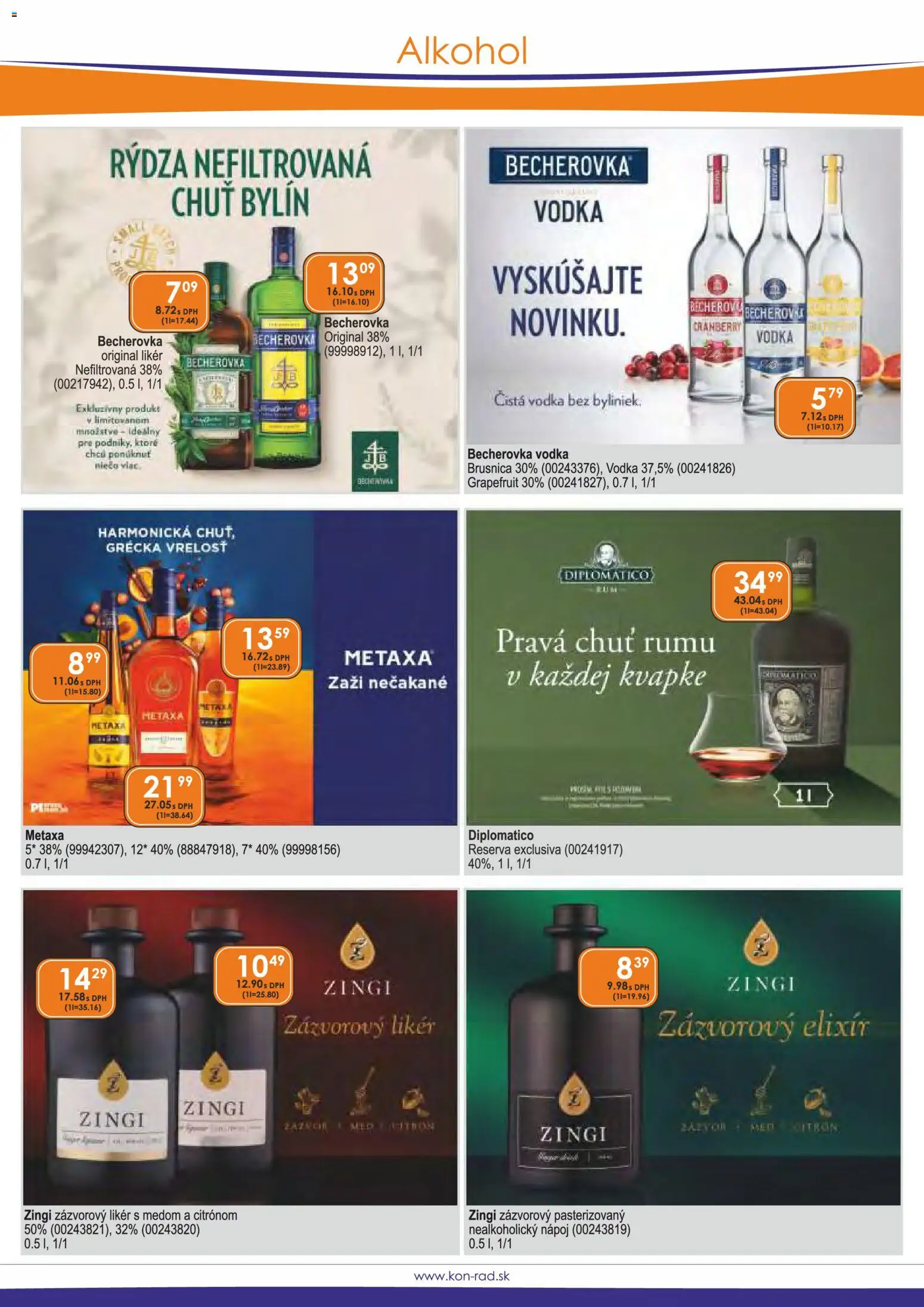 Nové KON - RAD akcie – leták je platný od 01.03.2026 | Strana: 11 | Produkty: Becherovka, Zázvor, Vodka, Alkohol