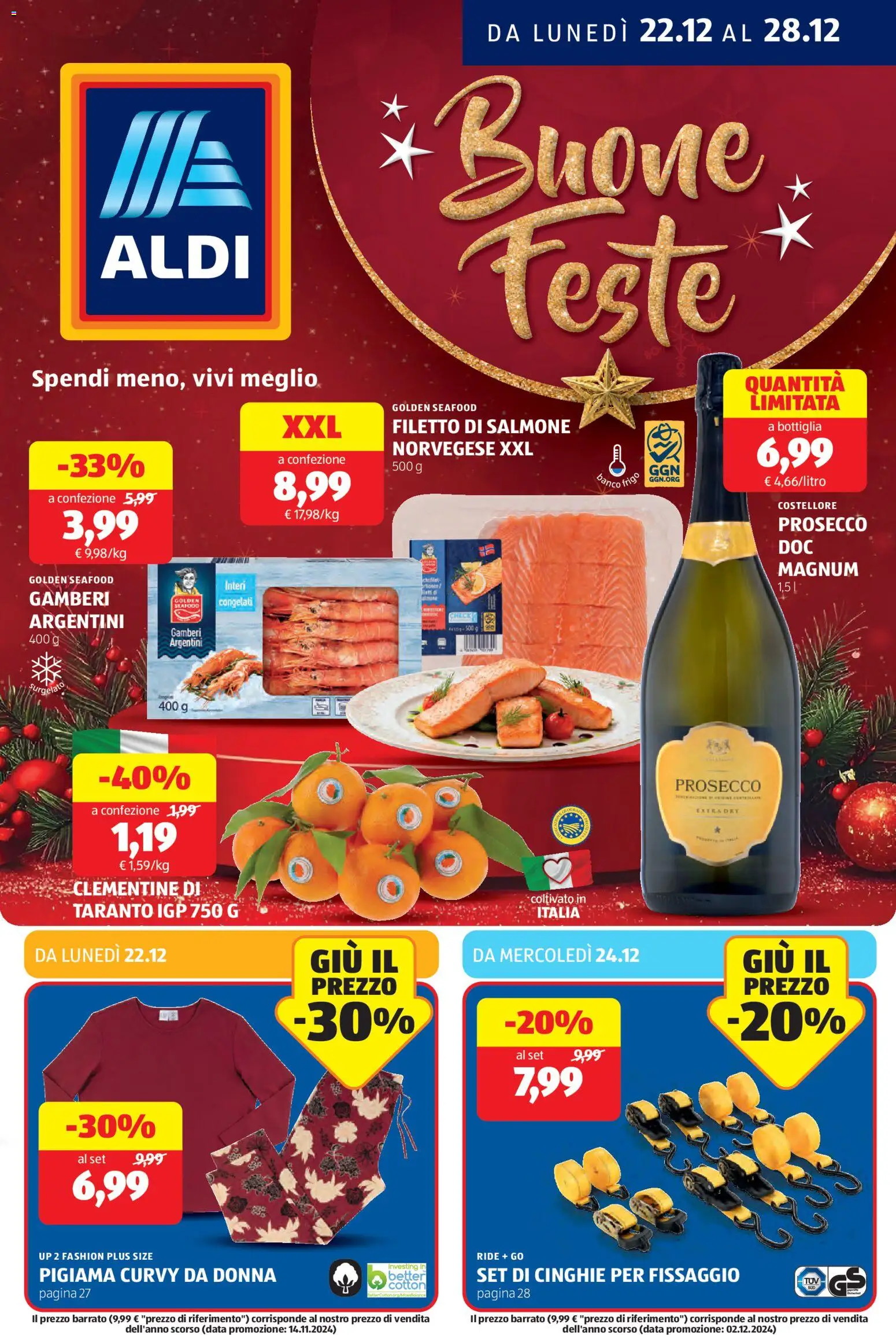 Volantino Aldi del 22.12.2025 | Pagina: 1 | Prodotti: Salmone, Prosecco, Data, Bottiglia