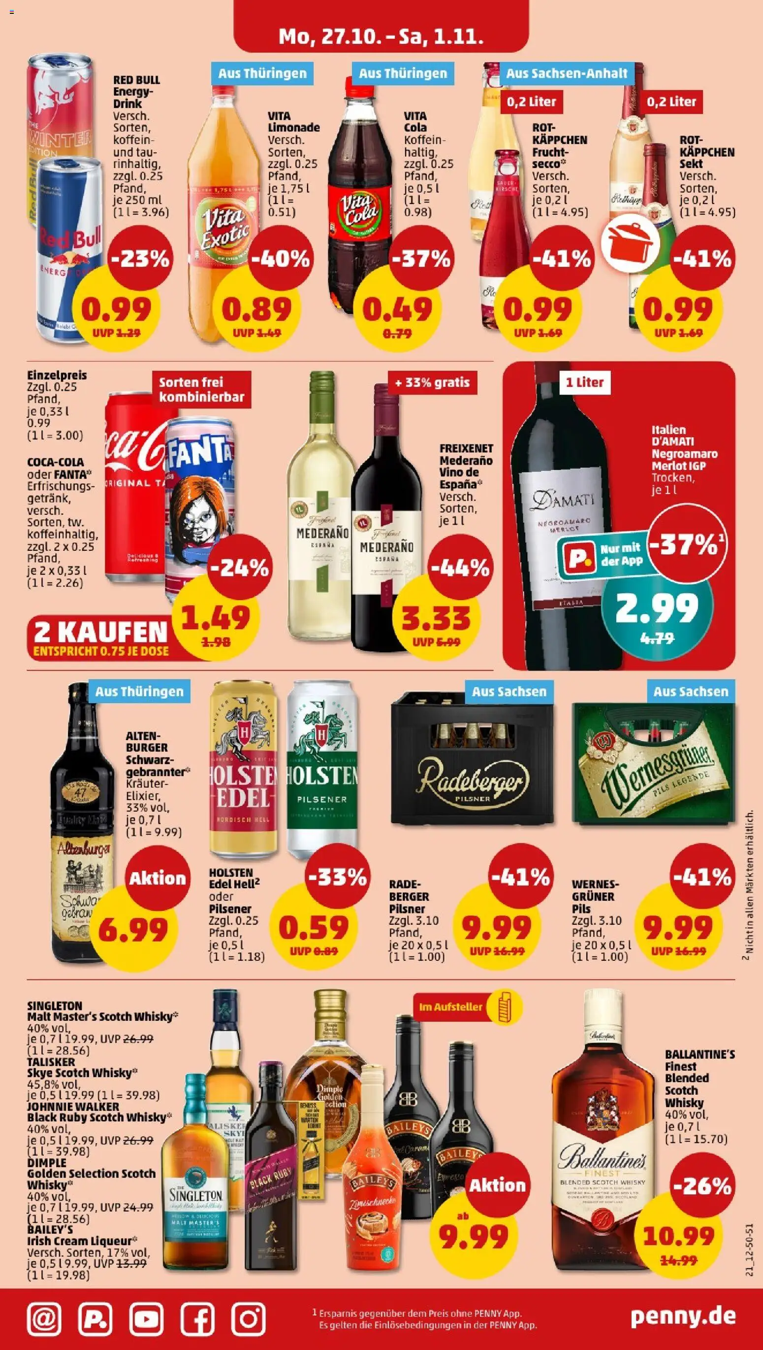 Penny - Sachsen  – gültig ab 27.10.2025 | Seite: 23 | Produkte: Whisky, Red bull, Merlot, Holsten edel