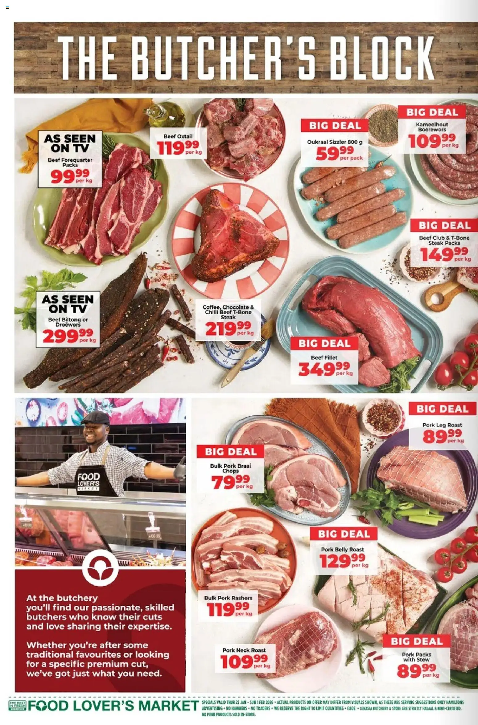 New Food Lover's Market catalogue – valid from 22.01.2025 | Page: 8 | Products: Steak, Boerewors, Chocolate, Beef