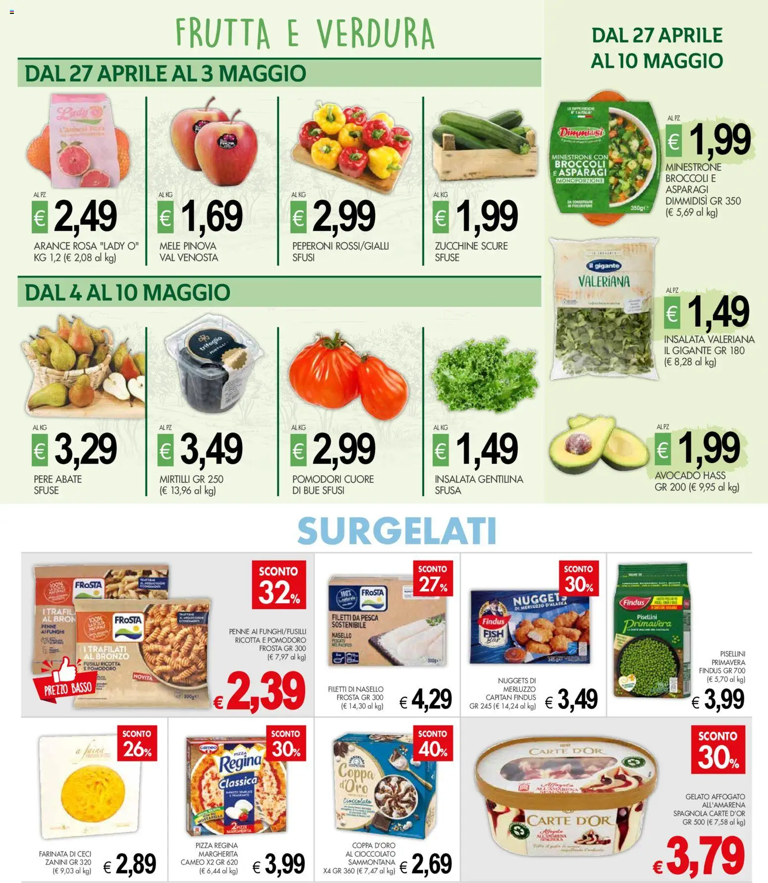 Volantino Presto Fresco del 27.04.2026 | Pagina: 4 | Prodotti: Pizza, Peperoni, Merluzzo, Pomodori