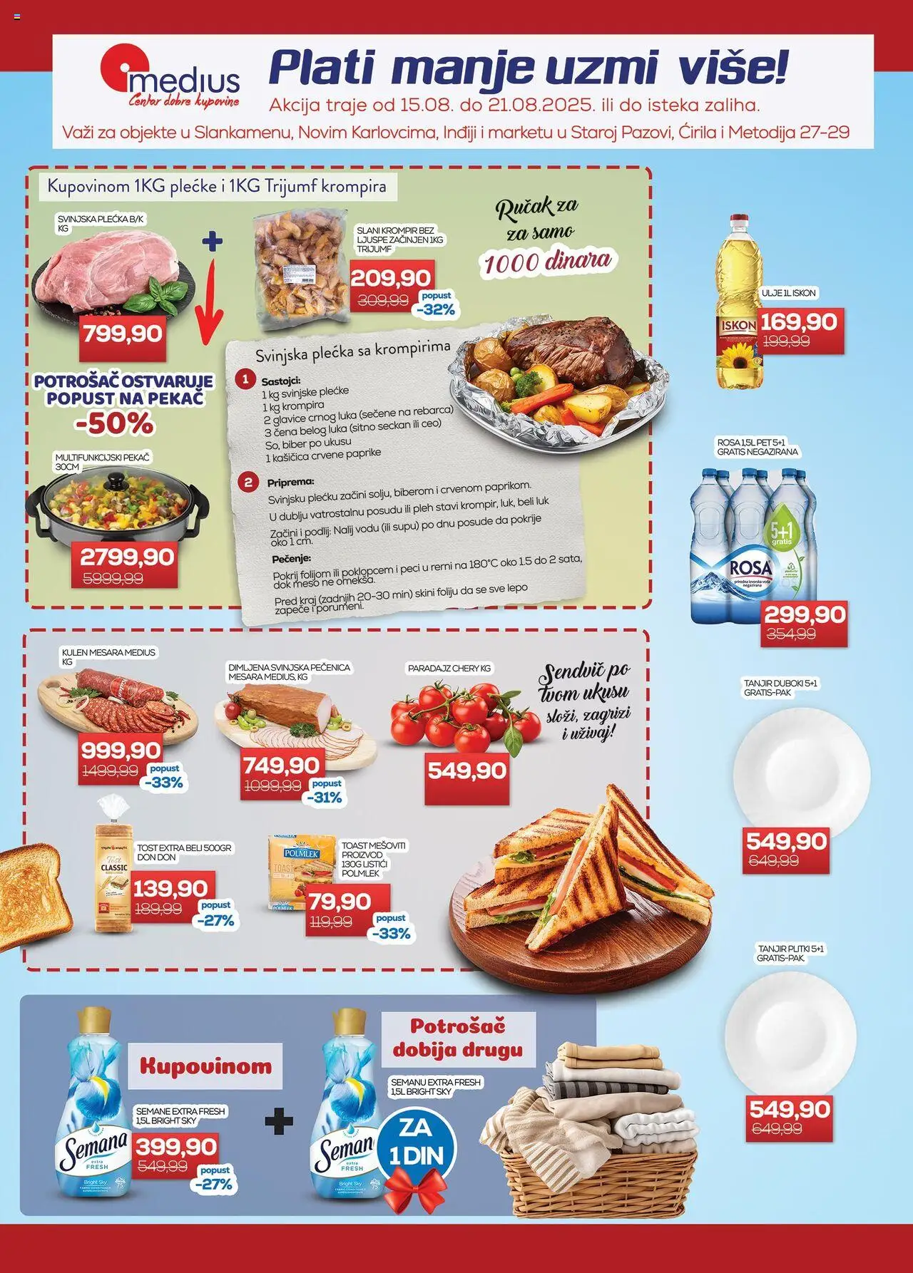 Medius katalog - važi od 15.08.2025 | Strana: 1 | Proizvode: Krompir, Beli luk, Svinjska plećka, Pečenica