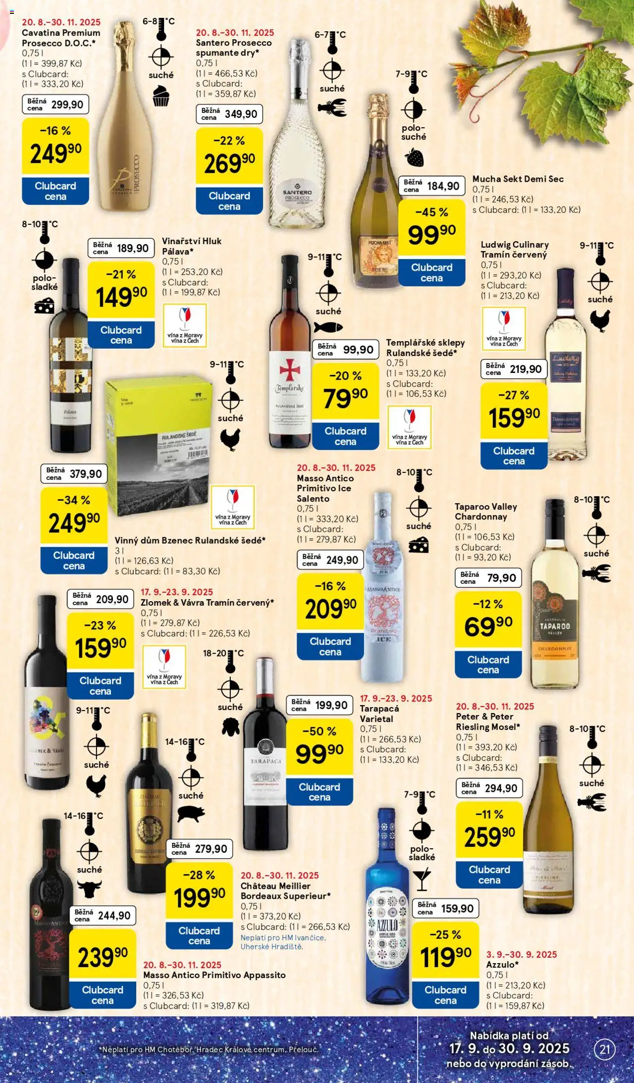 Tesco leták - Hypermarket od 17.09.2025 | Strana: 21 | Produkty: Prosecco, Primitivo, Riesling, Tramín červený