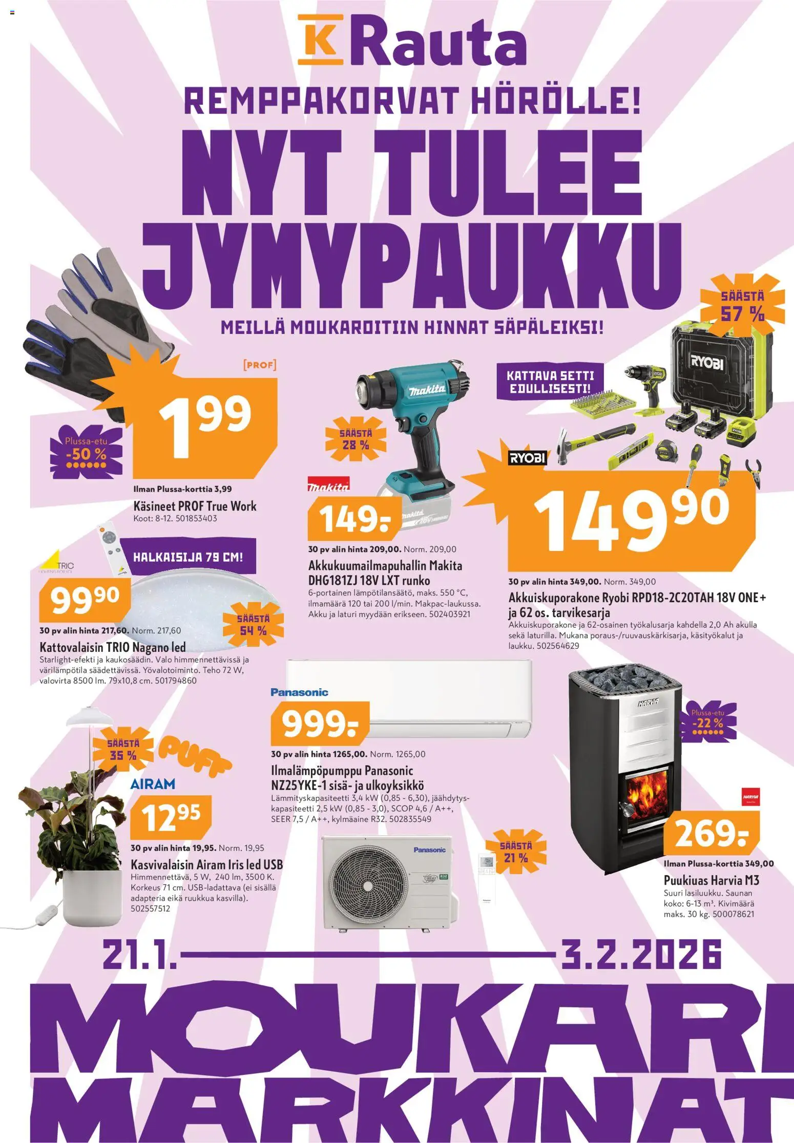 K-Rauta tarjoukset – voimassa 21.01.2026 alkaen | Sivu: 1 | Tuotteet: USB, Akku, Käsineet, Laturi