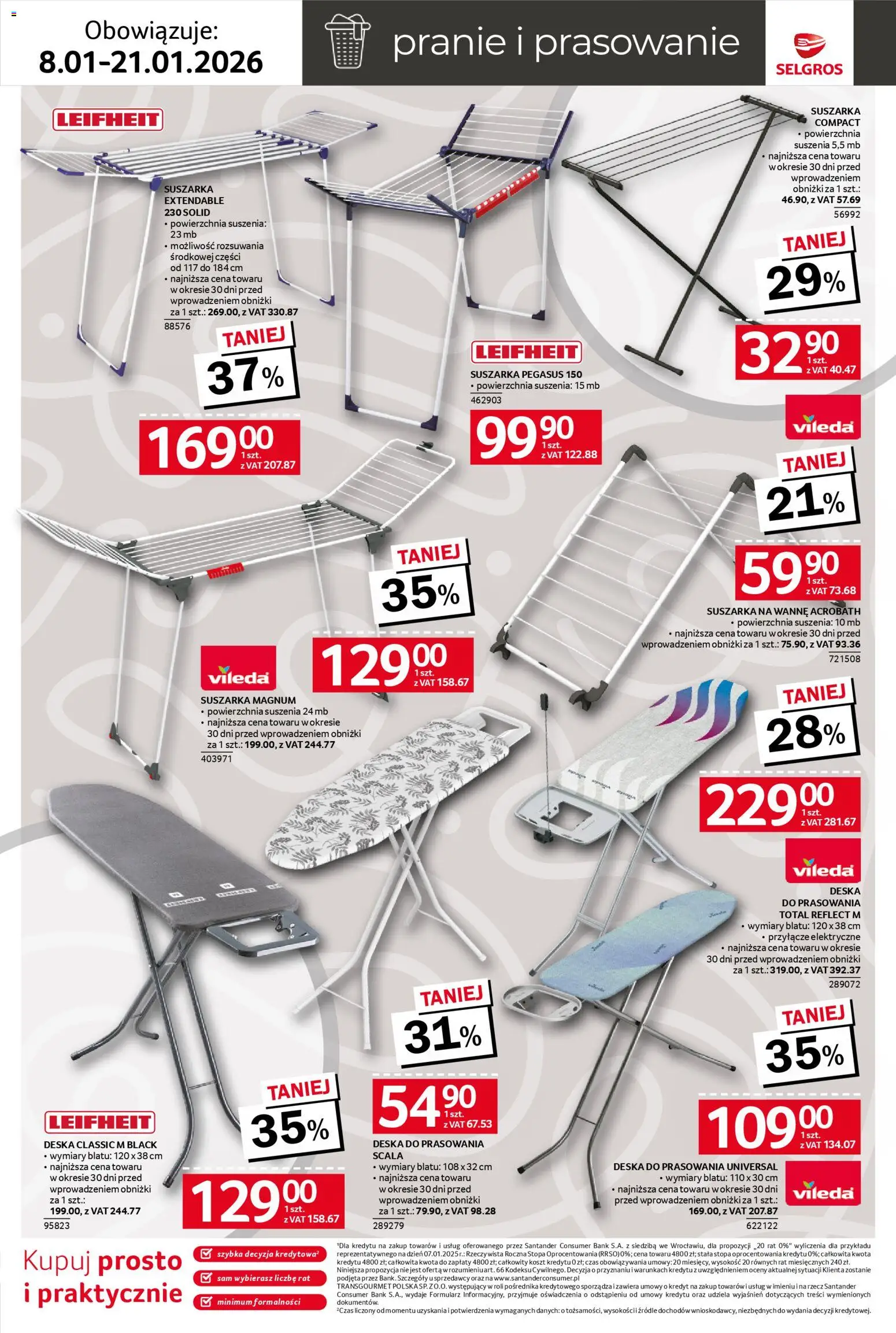 Selgros cash&carry Gazetka - Home&Deco od 08.01.2026 | Strona: 20 | Produkty: Suszarka, Deska do prasowania, Vileda