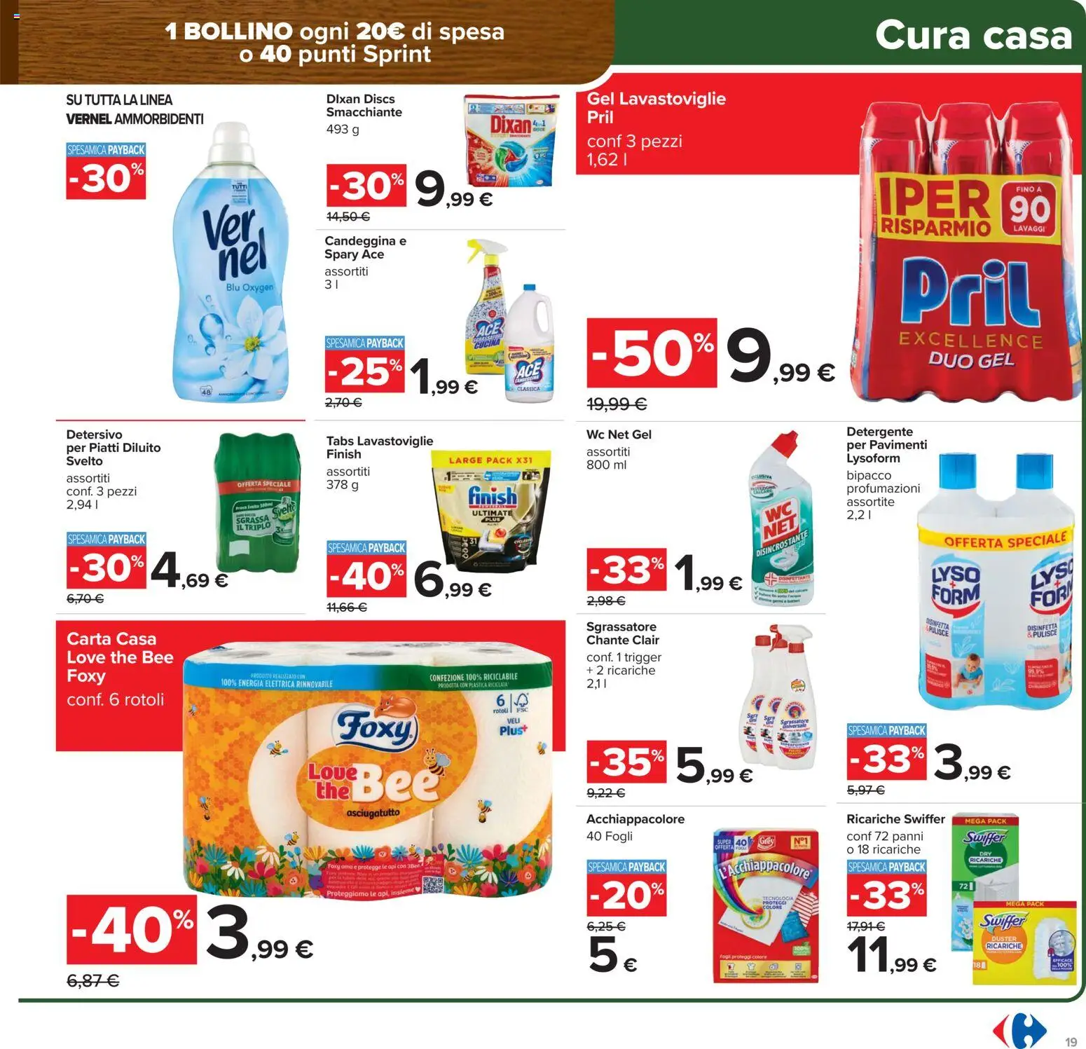 Volantino Carrefour del 27.01.2026 | Pagina: 19 | Prodotti: Detergente, Candeggina, Sgrassatore, The