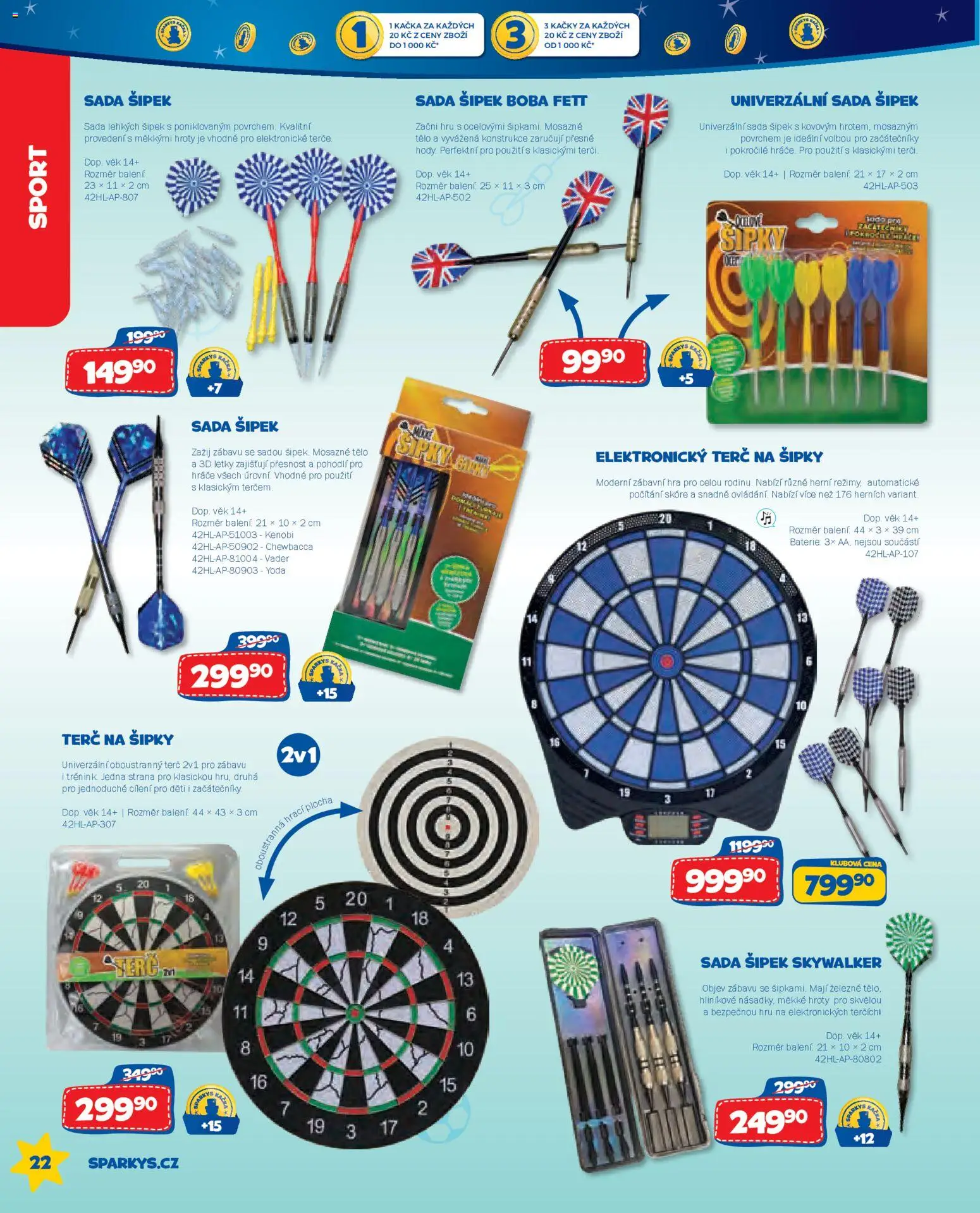 Sparkys katalog Léto 2026 od 01.05.2026 | Strana: 22 | Produkty: Šipky, Hra, Terč, Baterie
