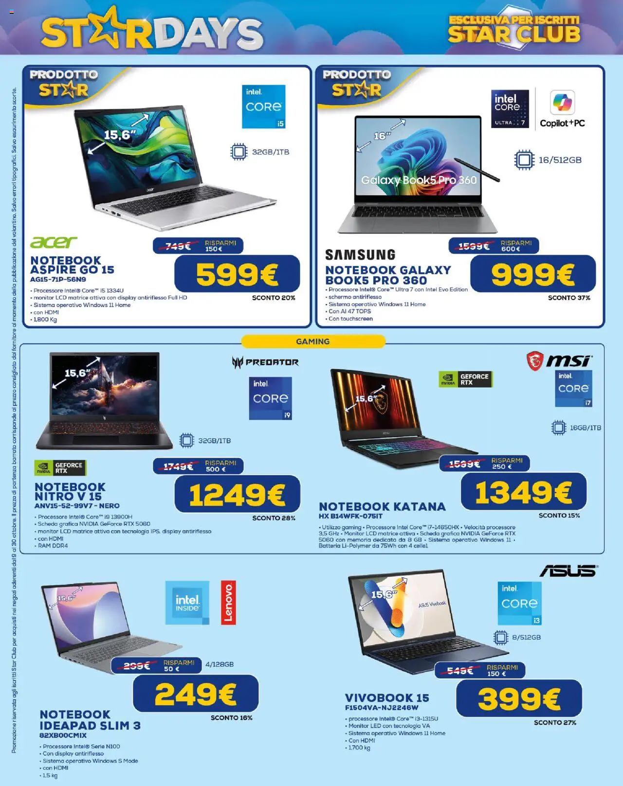 Volantino Euronics del 09.10.2025 | Pagina: 10 | Prodotti: Monitor, Notebook, Batteria, Samsung