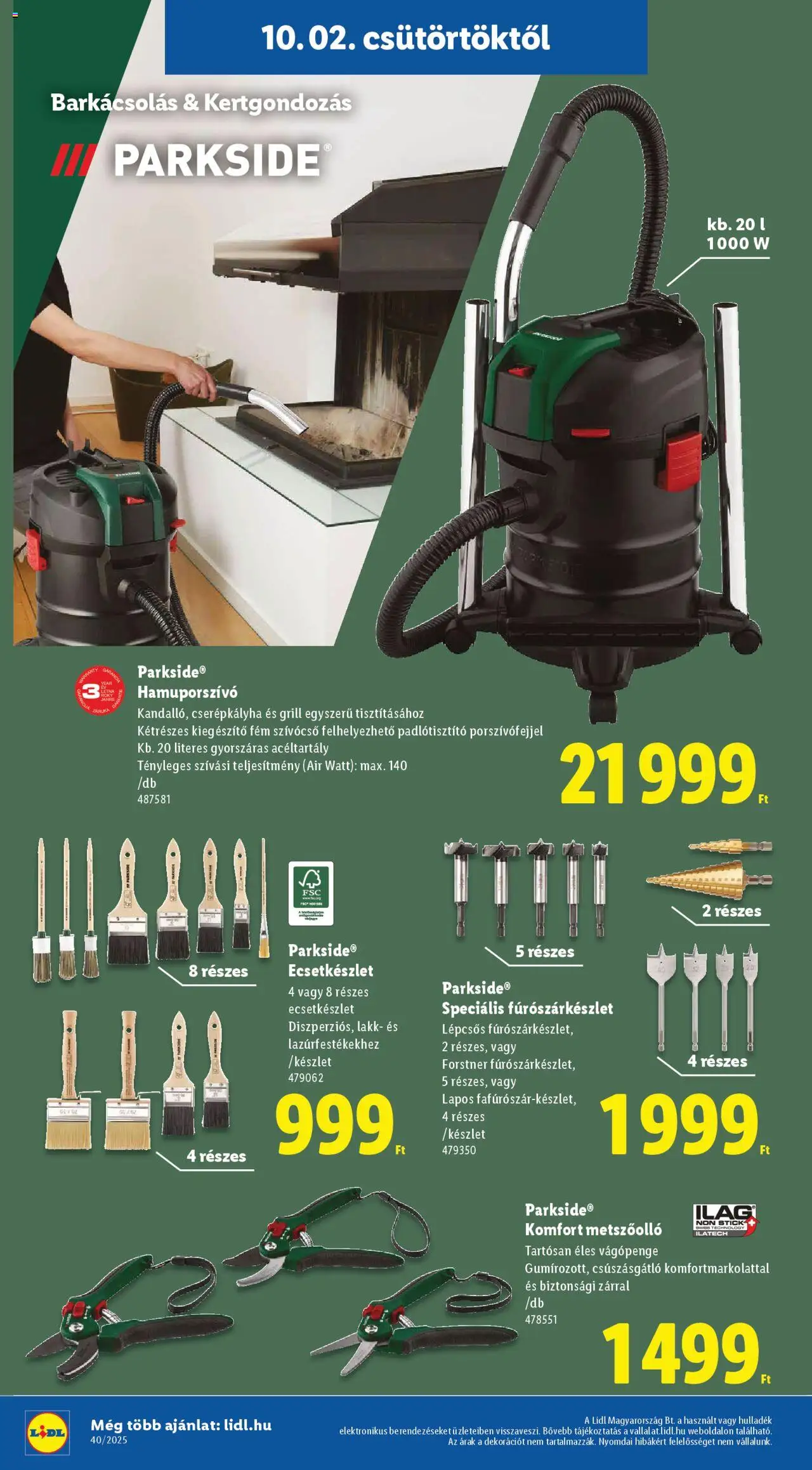 Lidl akciós ujság - amely érvényes a következő dátumtól: 02.10.2025 | Oldal: 44 | Termékek: Parkside, Grill, Metszőolló
