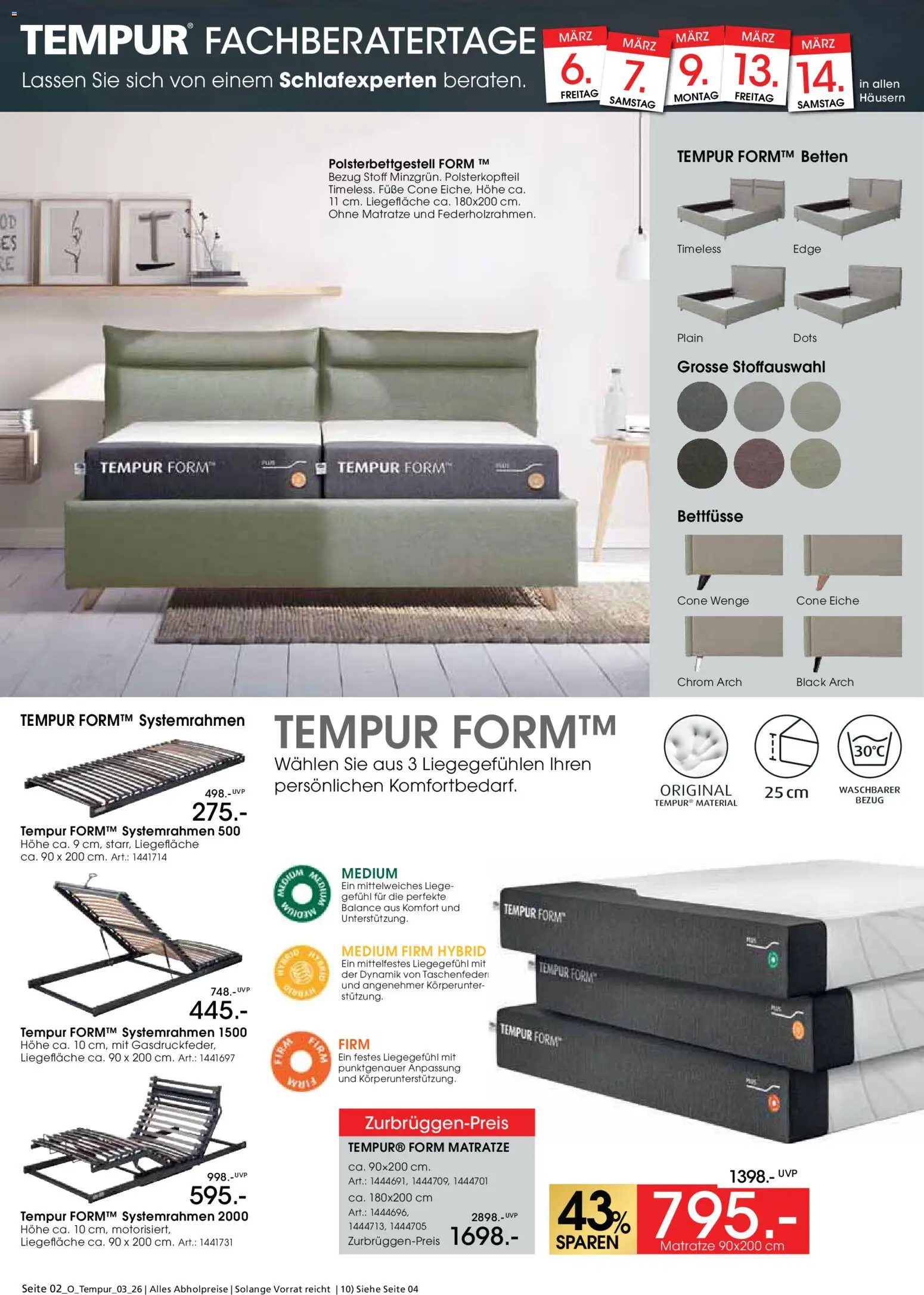 Zurbrüggen Tempur Fachberatertage – gültig ab 06.03.2026 | Seite: 2 | Produkte: Matratze, Liege