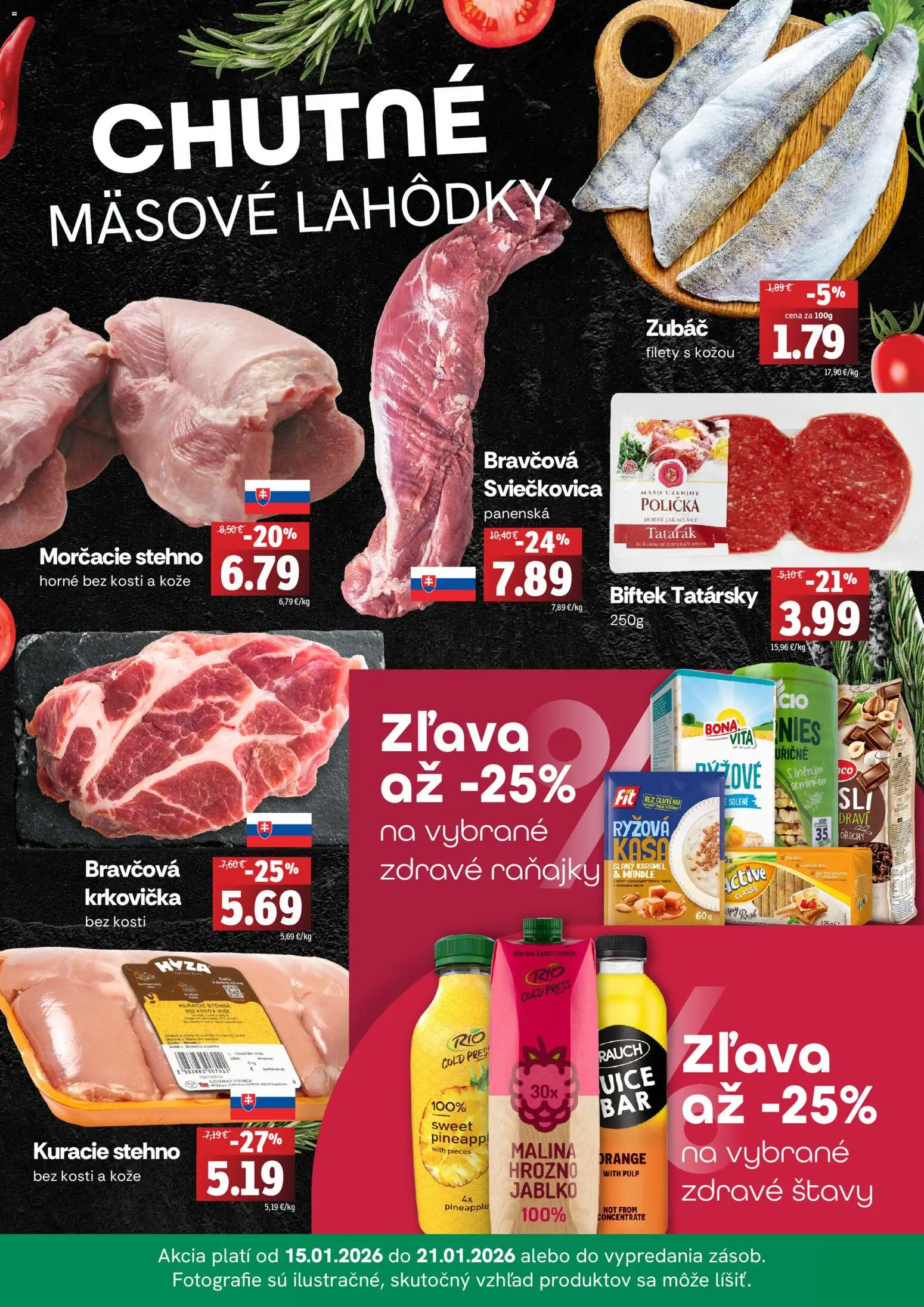 Nové Fresh akcie – leták je platný od 15.01.2026 | Strana: 2 | Produkty: Krkovička, Tatarák, Orechy, Hrozno