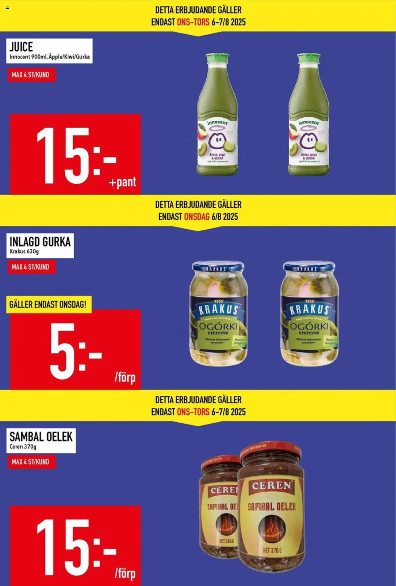 Matdax reklamblad aktuell från 04.08.2025 | Sida: 3 | Produkter: Galler, Juice, Gurka