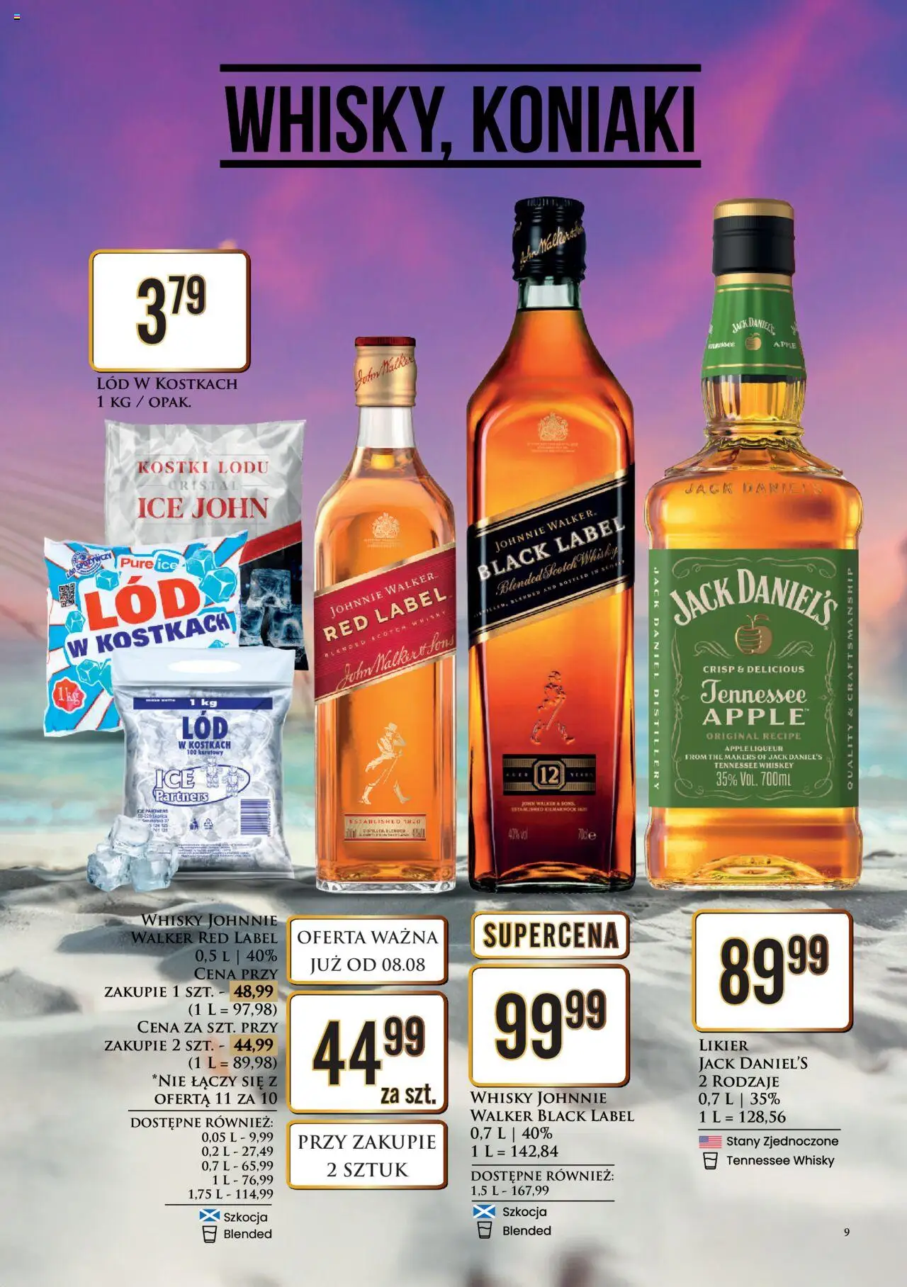 Dino Gazetka alkoholowa od 11.08.2025 | Strona: 9 | Produkty: Jack Daniel's, Red label, Lód w kostkach, Jack Daniel's Apple