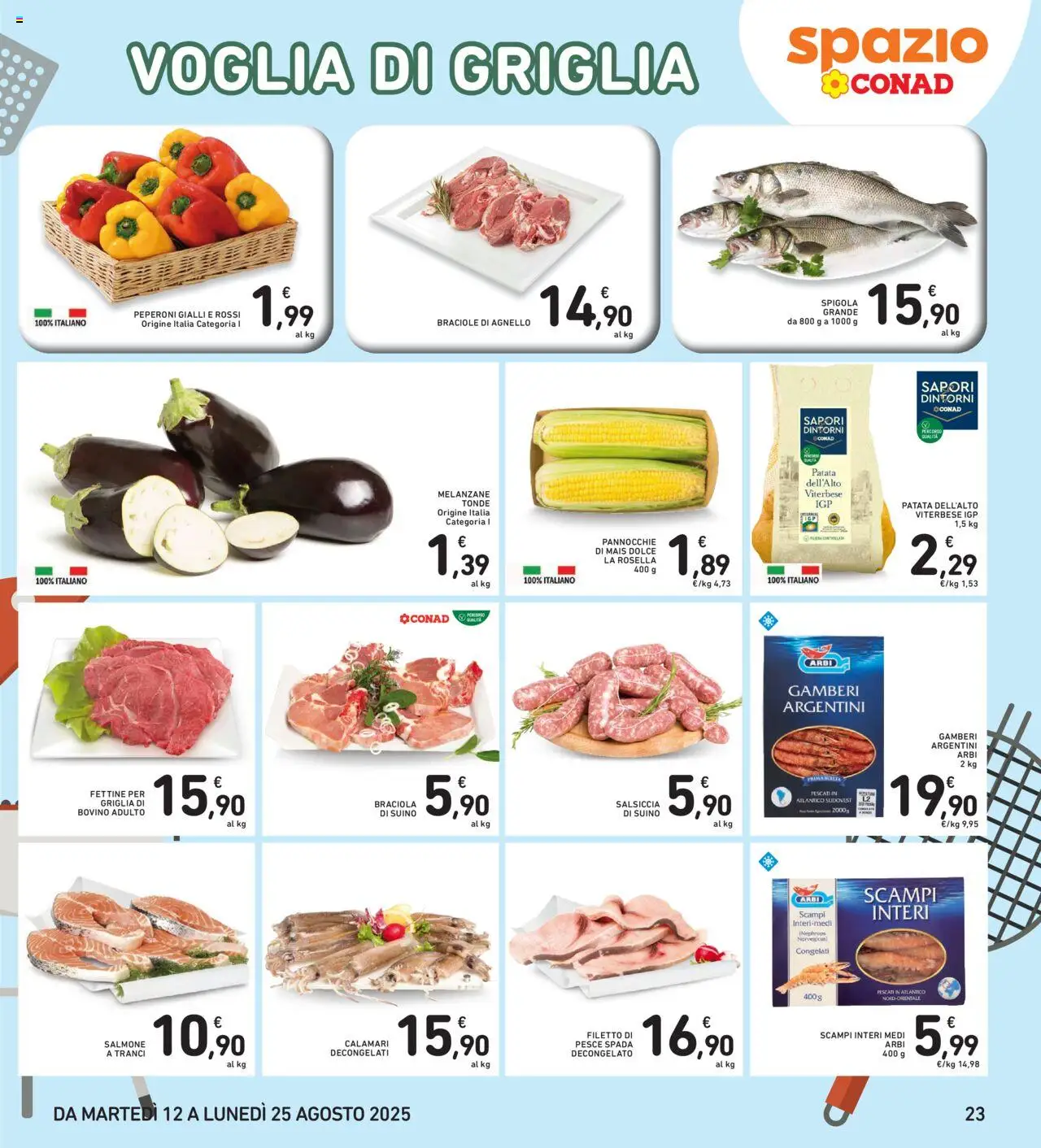 Volantino Spazio Conad del 12.08.2025 | Pagina: 23 | Prodotti: Salmone, Peperoni, Gamberi, Mais