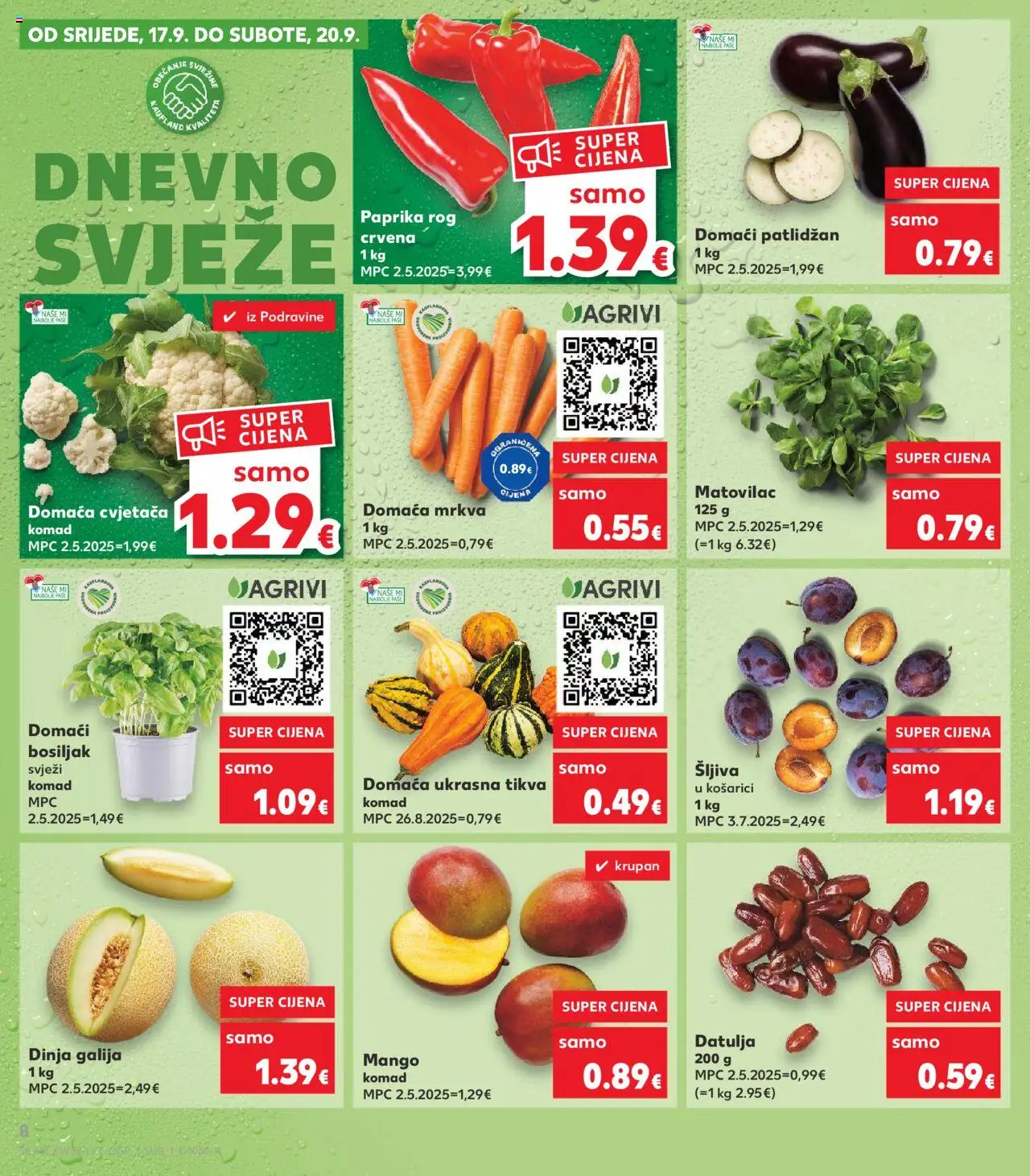 Kaufland katalog | vrijedi od 17.09.2025 | Stranica: 8 | Proizvodi: Šljiva, Bosiljak, Dinja, Datulja