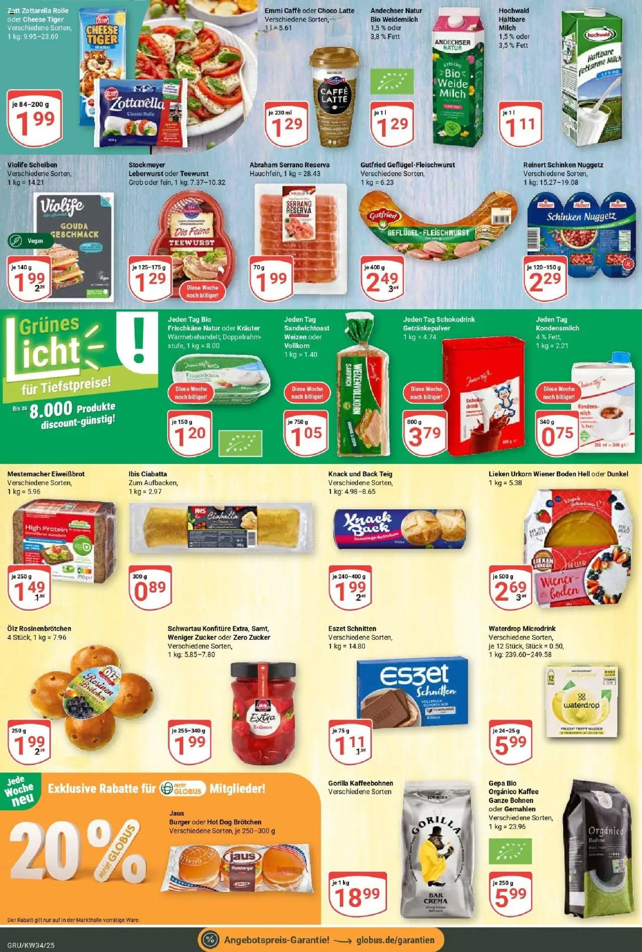 Globus prospekt Grünstadt	 - gültig ab dem 17.08.2025 | Seite: 13 | Produkte: Milch, Kaffee, Gouda, Schinken