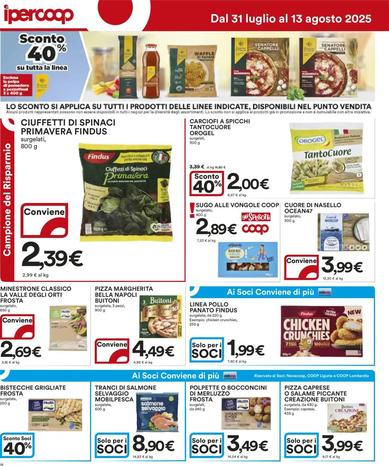 Volantino Ipercoop del 31.07.2025 | Pagina: 18 | Prodotti: Pizza, Salmone, Spinaci, Polpette