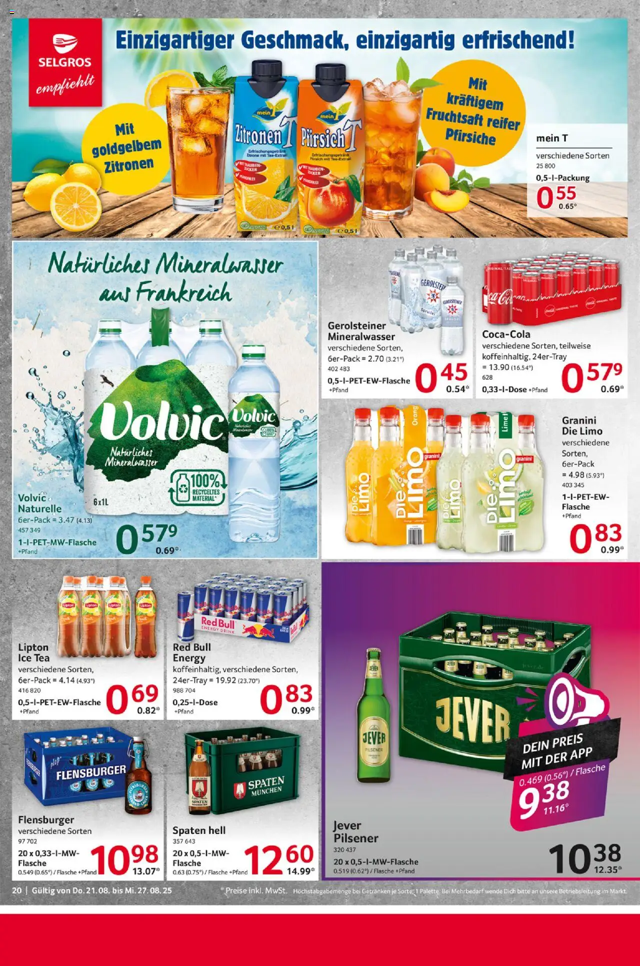 Selgros Prospekt 	 - gültig ab dem 21.08.2025 | Seite: 20 | Produkte: Jever, Volvic, Zitronen, Gerolsteiner