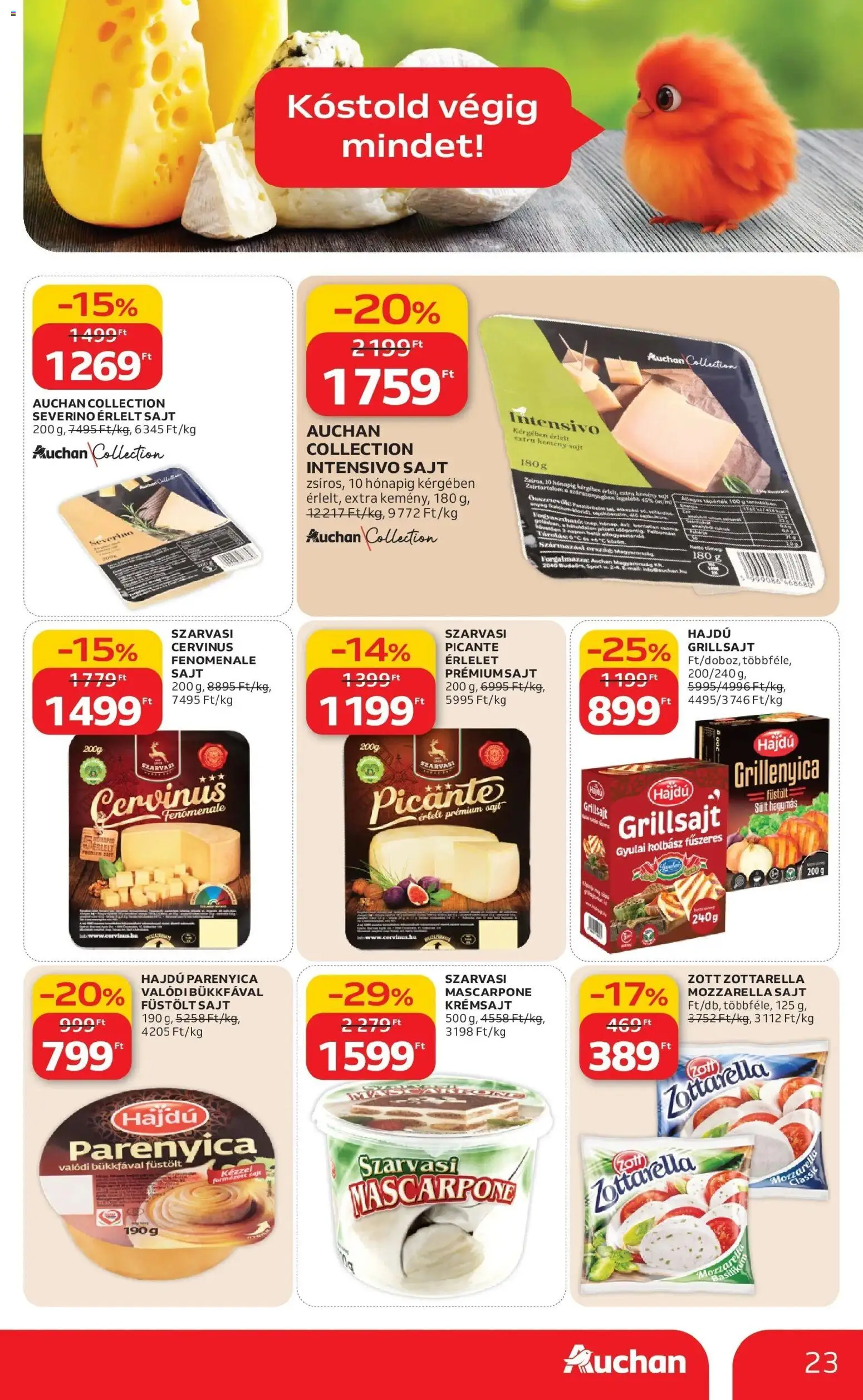 Auchan akciós ujság - amely érvényes a következő dátumtól: 12.03.2026 | Oldal: 23 | Termékek: Krémsajt, Gyulai kolbász, Sajt, Mascarpone