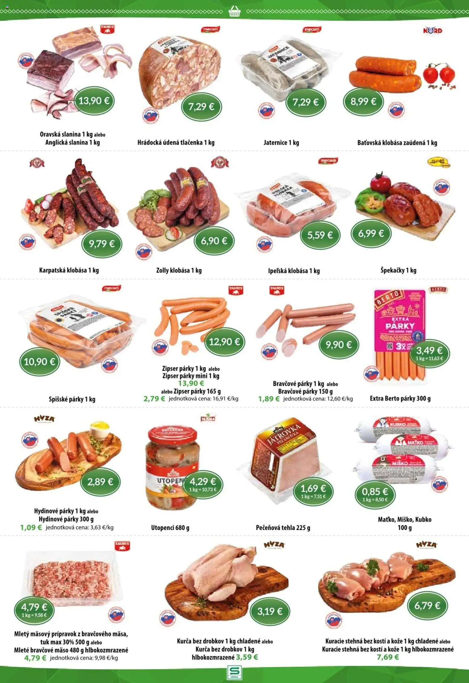 Nové Sintra akcie – leták je platný od 20.11.2025 | Strana: 3 | Produkty: Slanina, Kuracie stehná, Bravčové mäso, Kurča