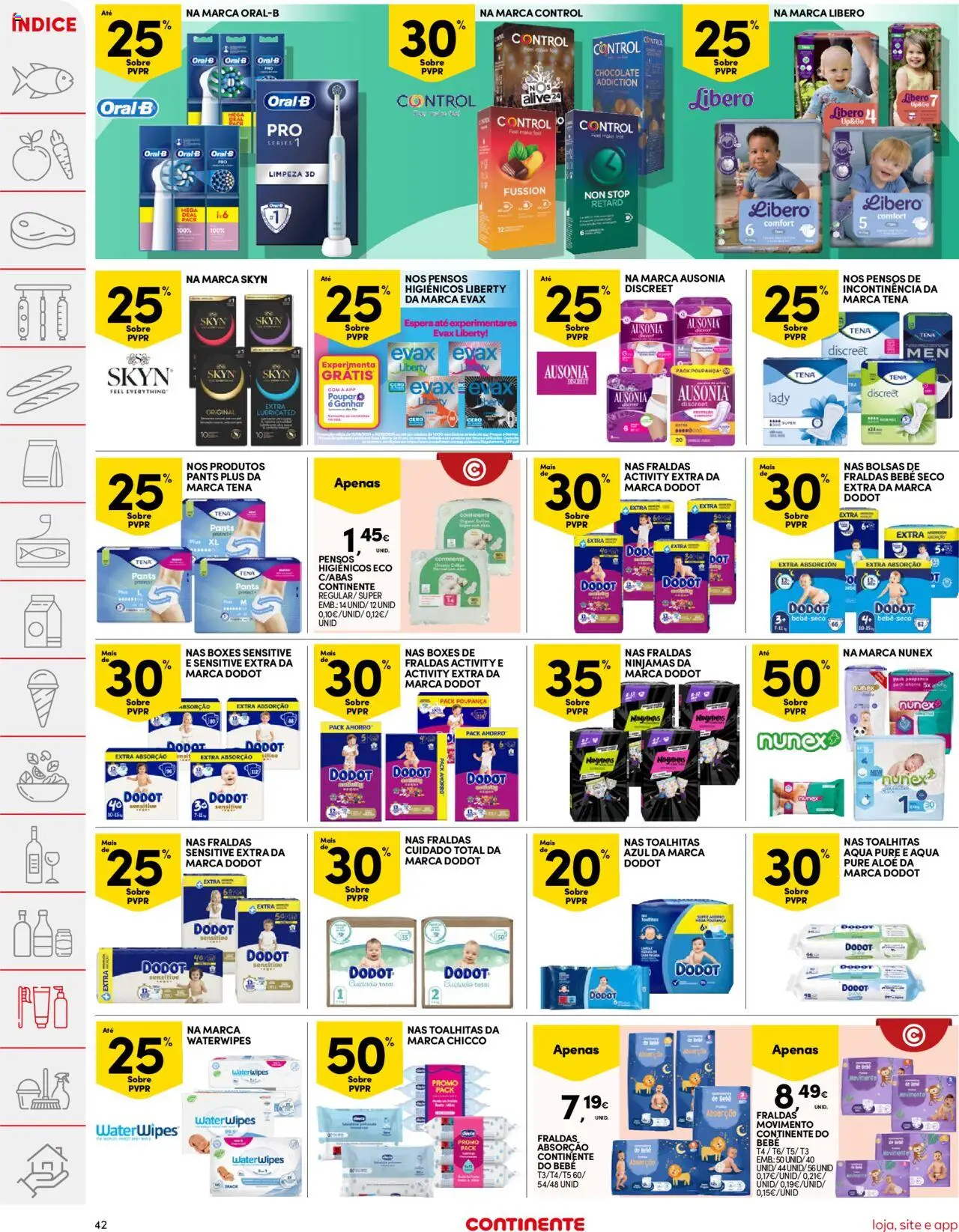 Continente folheto │ válido de 21.10.2025 | Página: 42 | Produtos: Pensos higiénicos, Fraldas, Sal, Chocolate